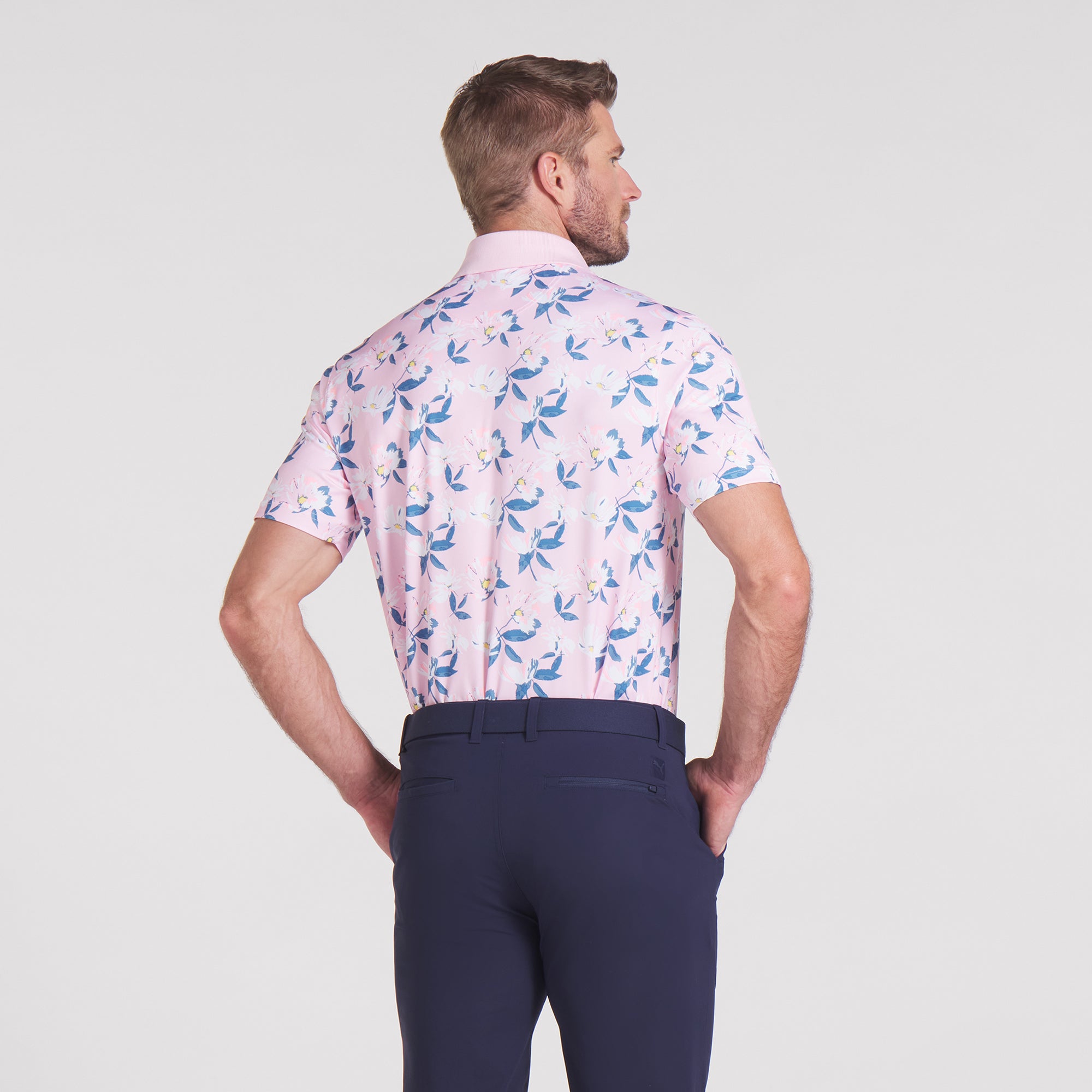 Spring Floral Print Golf Polo Shirt for Men - Breathable & Moisture-Wicking Performance Tee - Perfect for Golf, Casual Wear & Outdoor Activities