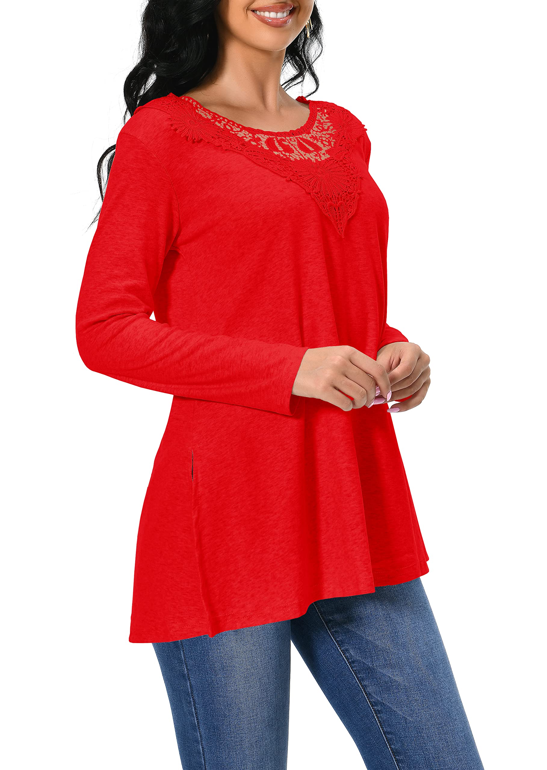 Afibi Women's Long Sleeve Casual Tunic Tops - Loose Fit Blouse for Leggings | Comfortable Everyday Wear for Work, Yoga & Outfits