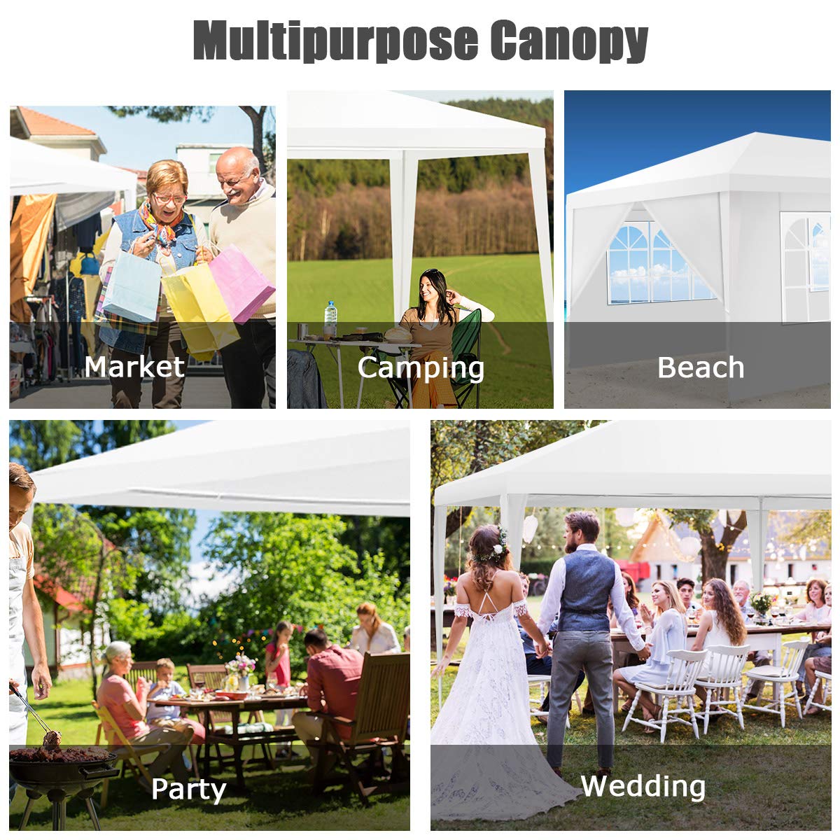 ORALNER 10'x20' White Outdoor Canopy Tent with 6 Removable Sidewalls & Carrying Bag - Heavy Duty Wedding Party Tent, Camping Gazebo Pavilion for Patio, Garden, Backyard - Perfect for Outdoor Events, Picnics, and Family Gatherings