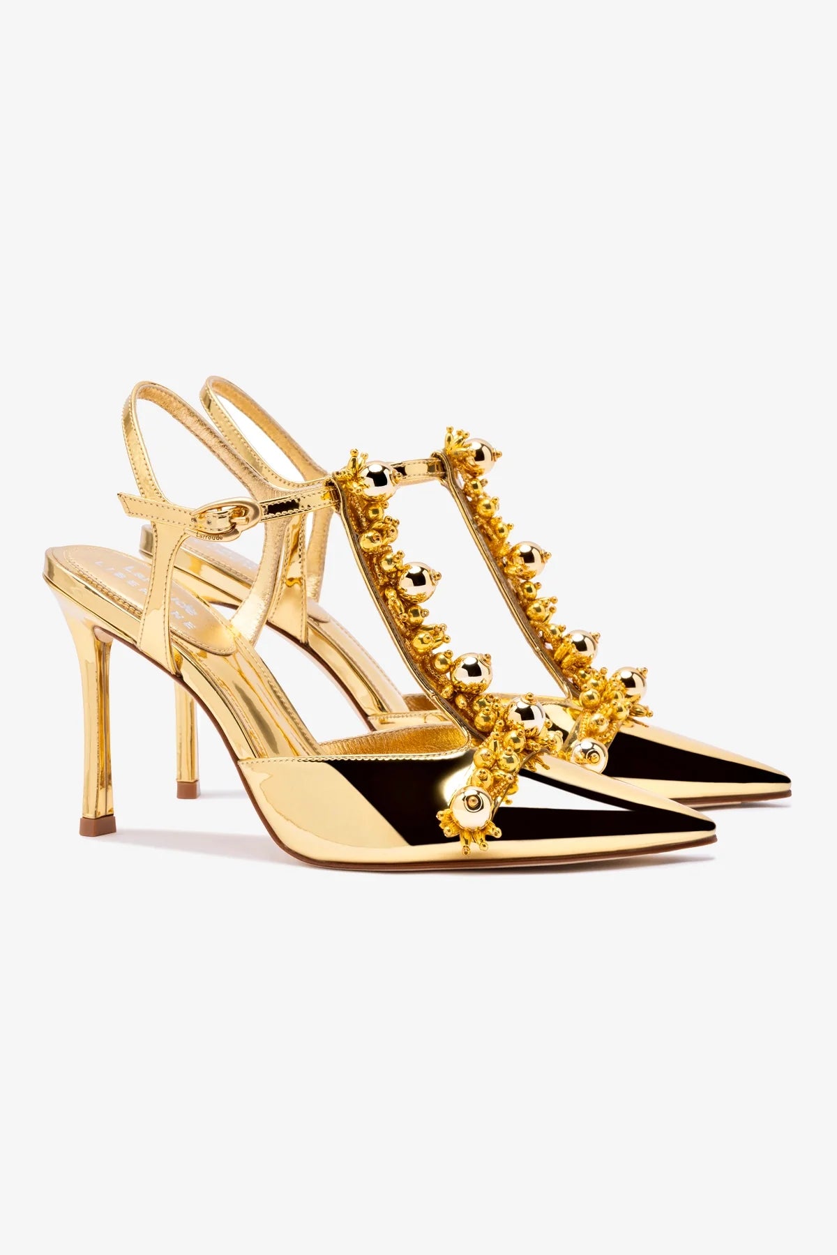 Larroudé x Libertine Women's Gold Specchio & Golden Balls High Heel Pumps - Perfect for Evening Parties, Weddings & Special Occasions