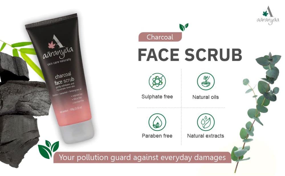 **Aaranyaa Activated Charcoal & Tamarind Face Scrub (100g) – Exfoliating Scrub for Tan Removal, Blackheads, Whiteheads & Dead Skin – Detoxifying Charcoal & Eucalyptus Scrub for Men & Women – Perfect for Daily Skincare & Acne-Prone Skin**