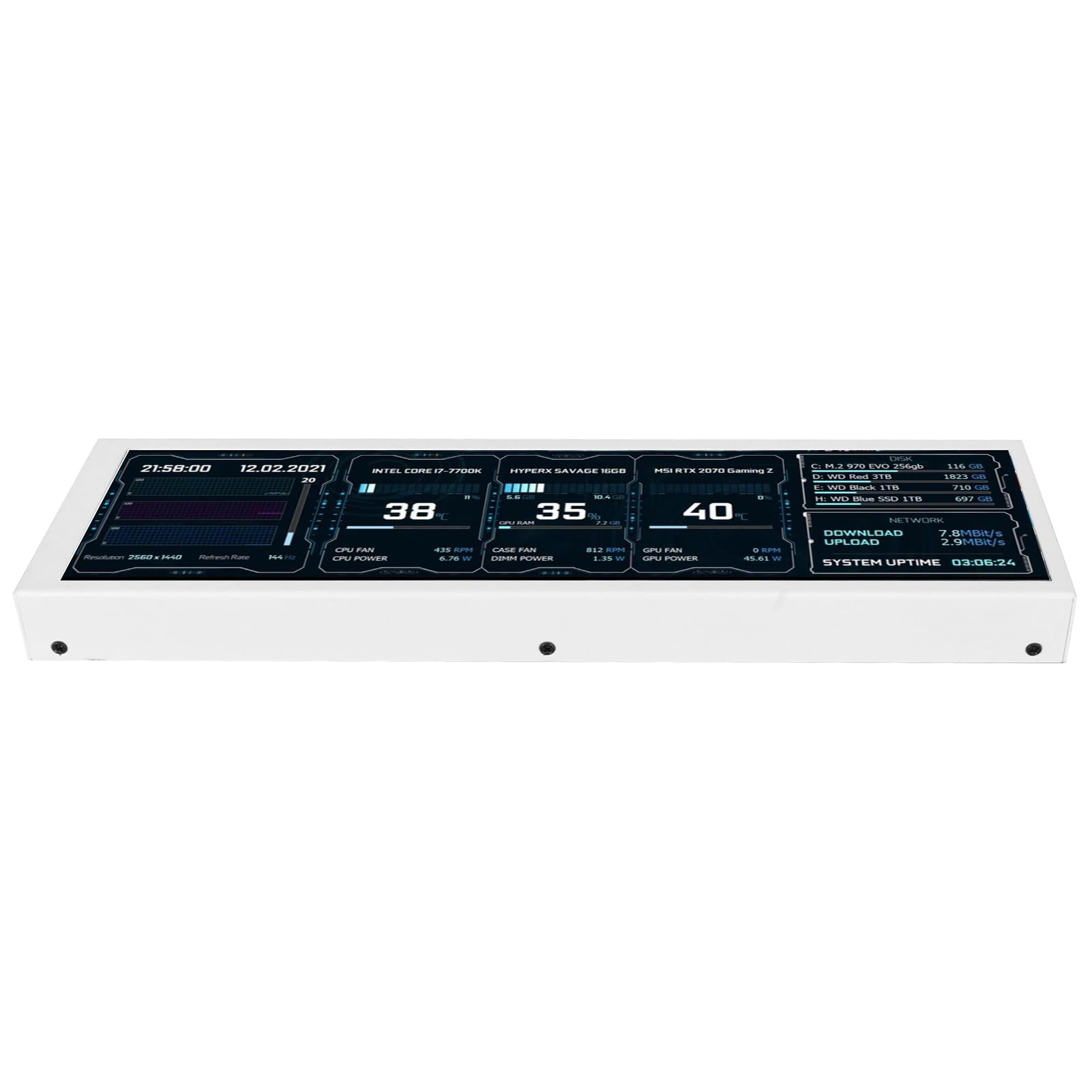 8.8 Inch Aida64 CPU Temperature Monitor - Metal Casing Secondary Screen for Laptop & PC, White LCD Display for Real-Time System Monitoring (Perfect for Gaming, Overclocking & PC Performance Tuning)