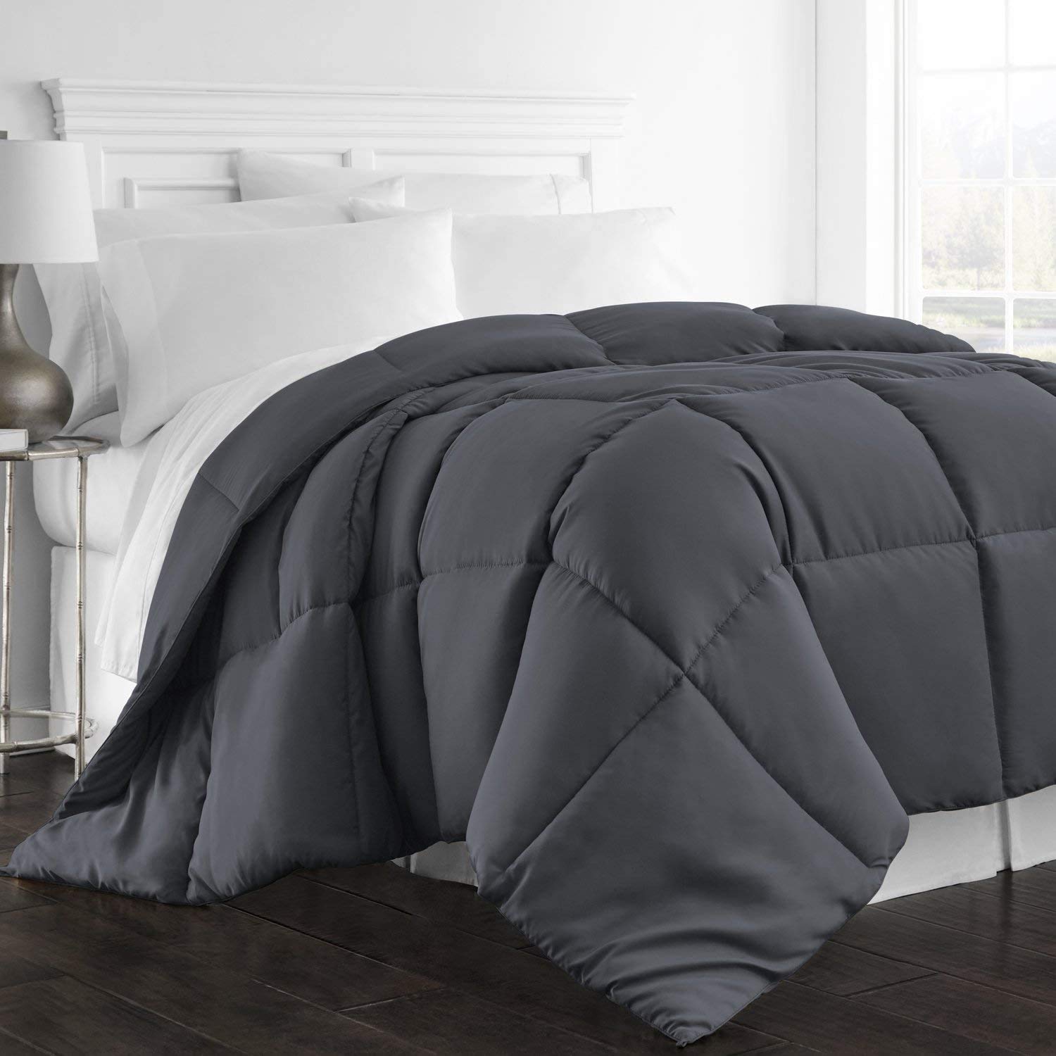Premium 3-Piece Comforter Set - Ultra Soft Down Alternative Bedding with 2 Pillow Shams | All-Season Quilted Duvet Insert | Machine Washable (Full/Queen, Dark Gray) | Perfect for Master Bedroom, Guest Room & Cozy Home Decor