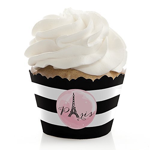 Big Dot of Happiness Paris-Themed Baby Shower & Birthday Party Decorations - 12 Elegant Cupcake Wrappers Set | Perfect for Parisian-Inspired Celebrations, Gender Reveals & Bridal Showers