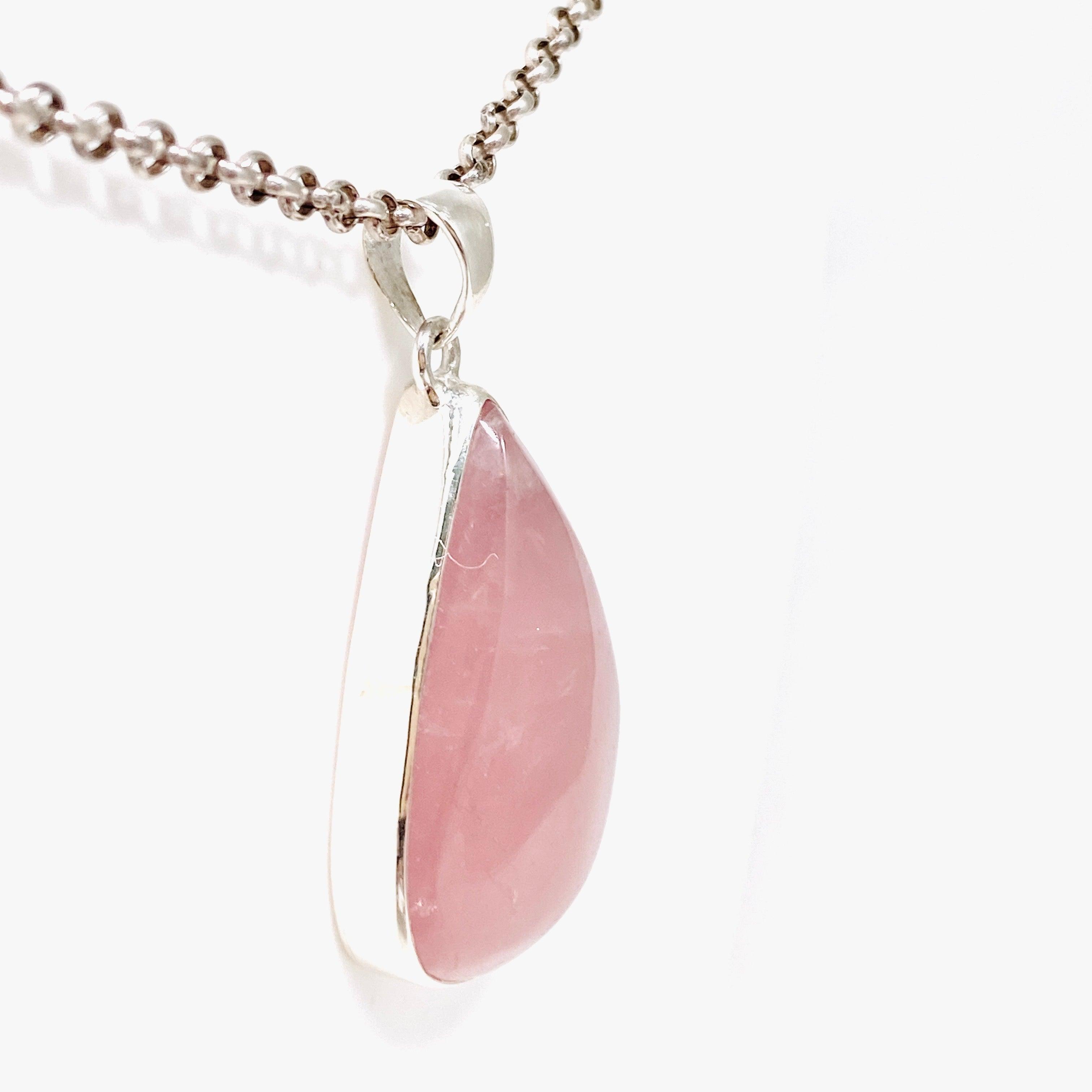 Natural Rose Quartz Teardrop Pendant Necklace - Healing Crystal Jewelry for Women - Perfect for Meditation, Yoga & Spiritual Gifts | KPGJ4314