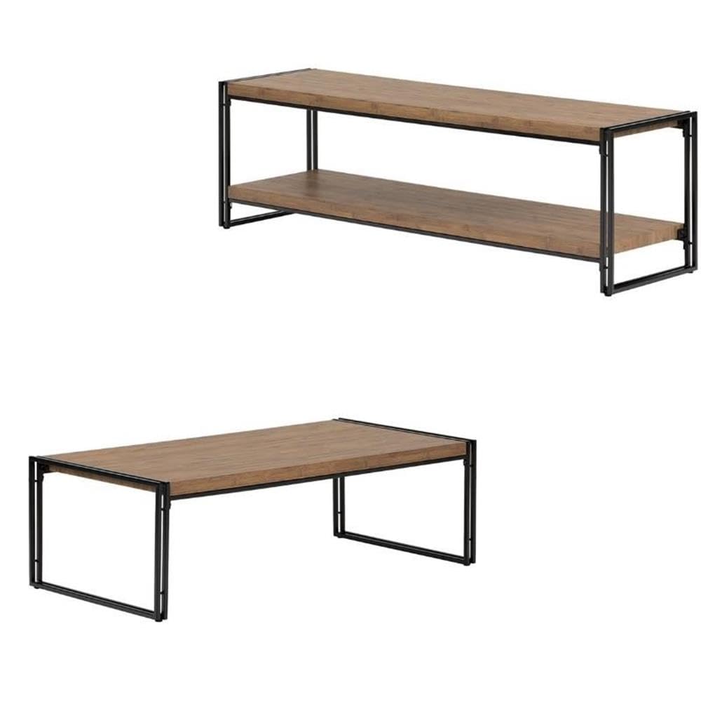 Rustic Bamboo TV Stand and Coffee Table 2-Piece Set for Living Room | Modern Home Entertainment Furniture | Perfect for Small Spaces & Apartment Decor