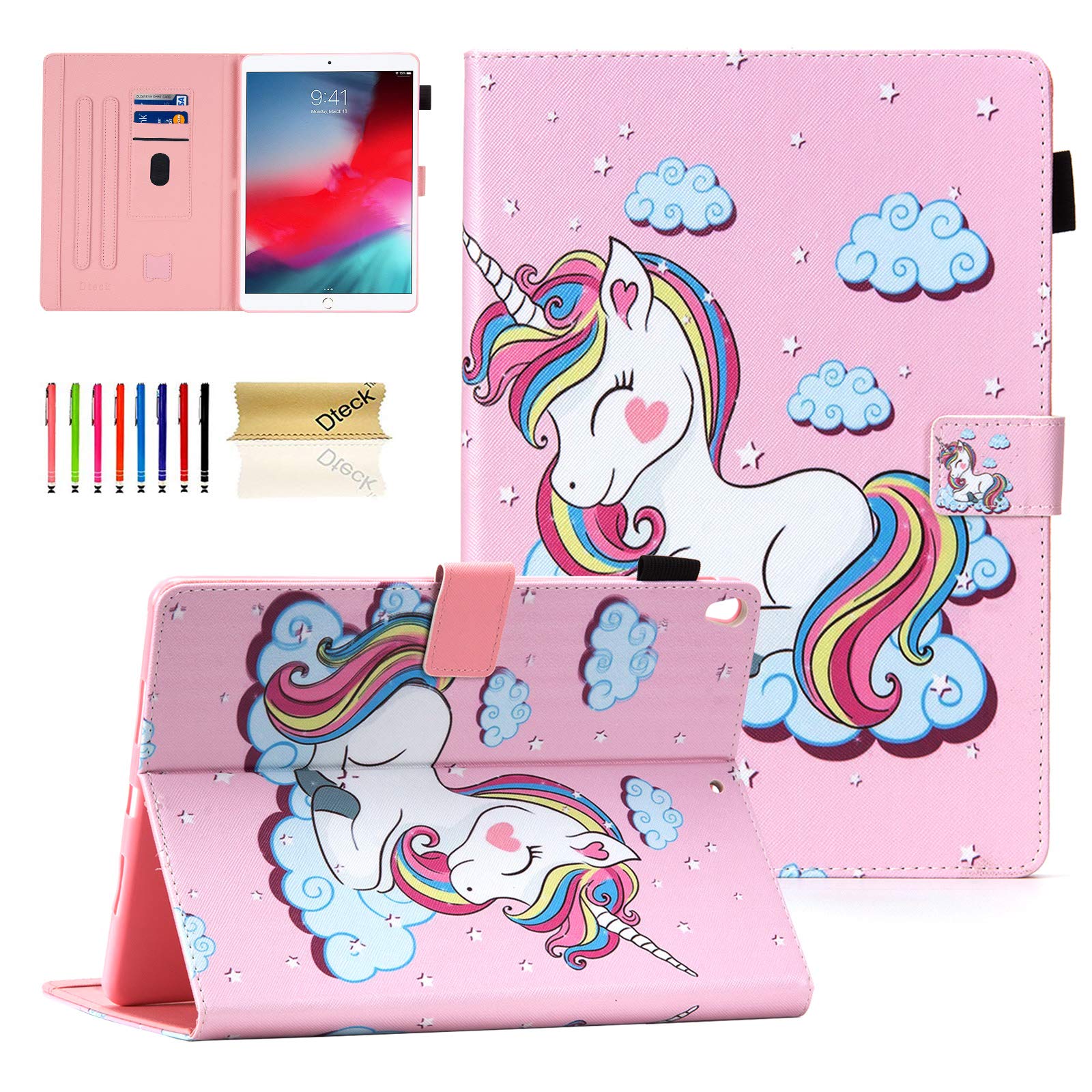 Dteck Premium PU Leather Smart Case for iPad Air 10.5 (3rd Gen) & iPad Pro 10.5 (2017) - Auto Sleep/Wake, Card Holders, Foldable Stand, Cute Smile Unicorn Design - Perfect for Work, School & Travel Protection