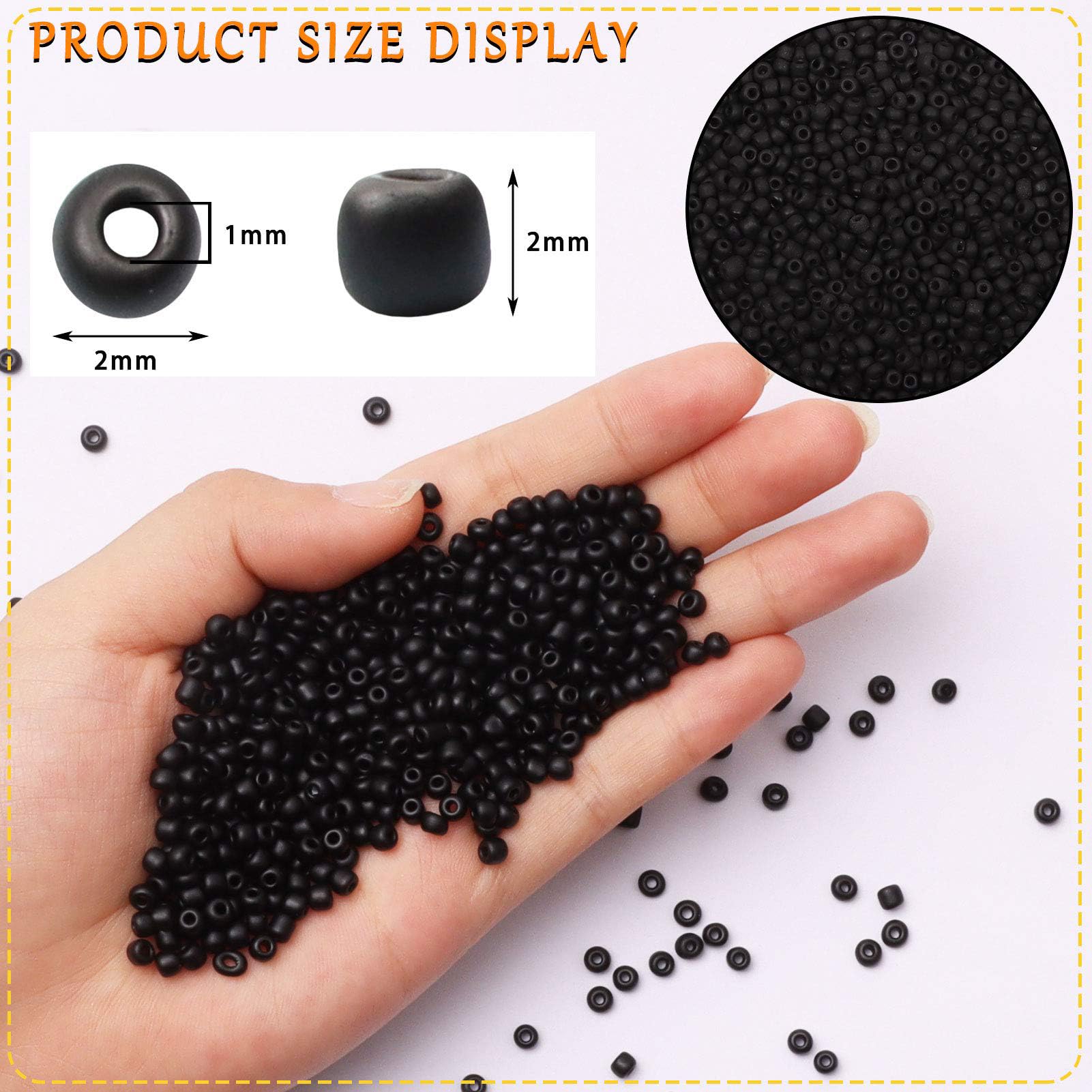 10,000pcs 2mm Glass Seed Beads Bulk - Matte Black 12/0 Small Pony Beads for DIY Jewelry Making, Bracelets, Necklaces & Craft Projects | Includes Tweezers - Perfect for Beading, Waist Beads & Spacer Bead Designs