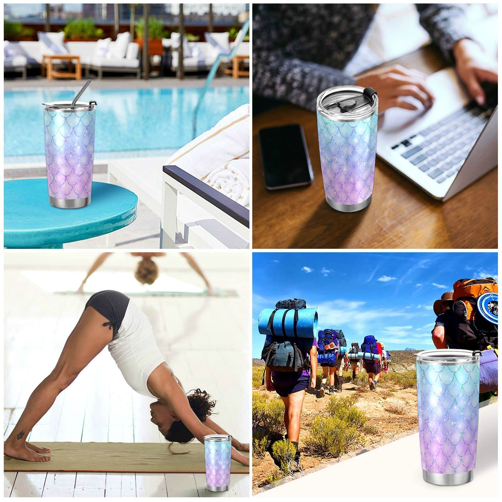 CaTaKu 20oz Mermaid Scales Purple Stainless Steel Tumbler with Lid & Straw - Vacuum Insulated Double Wall Travel Mug for Hot & Cold Drinks - Perfect for Coffee, Tea, Water & On-the-Go Use in Car, Office or Outdoor Adventures