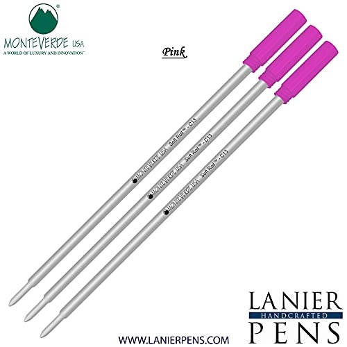 Monteverde Soft Roll Ballpoint Ink Refills 3-Pack - C13 Paste Ink Refill Compatible with Cross Style Pens - Medium Tip 0.7mm Pink - Perfect for Office, School & Everyday Writing