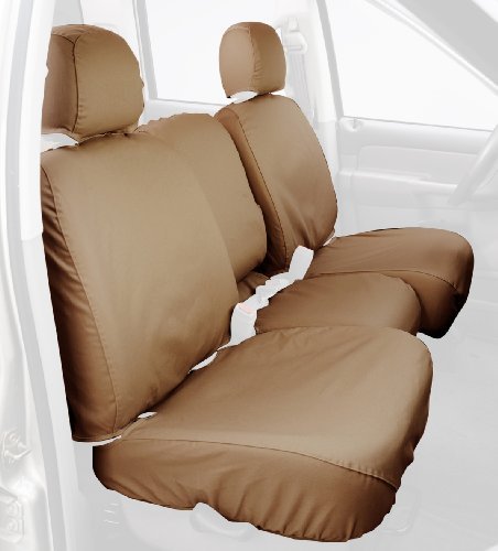 Covercraft Custom-Fit Rear-Second Seat Bench SeatSaver Seat Covers - Polycotton Fabric, Tan - Durable Car Seat Protection for Pets, Kids & Spills - Perfect for SUVs, Trucks & Family Vehicles