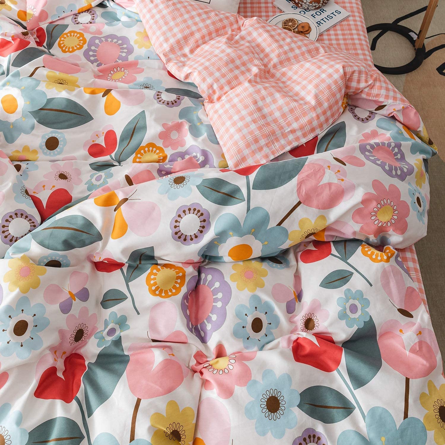 Jane yre Floral Duvet Cover Twin - 100% Cotton 3-Piece Bedding Set with Zipper Ties, Soft Breathable Luxury Comforter Cover in Fresh Garden Style Yellow/Red Flower Print (No Comforter Included) - Perfect for Kids' Rooms, Guest Bedrooms & Boho Chic Home Decor