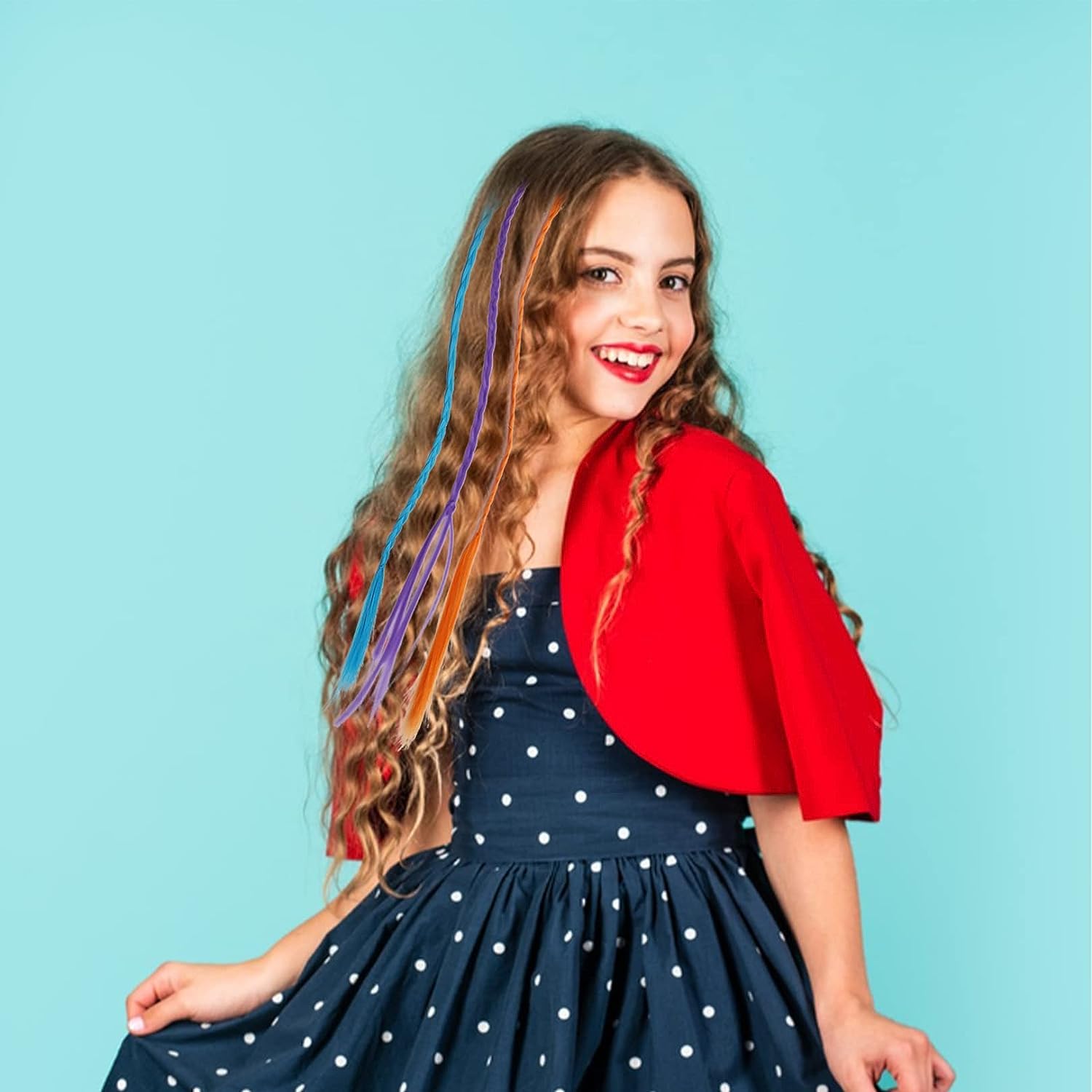 Ghelonadi Kids Hair Braids Extensions - 12pc Rainbow Hair Tinsel & Synthetic Braided Hair Pieces with Clips for Girls | Perfect for Cosplay, School Performances, Parties & Dance Costumes