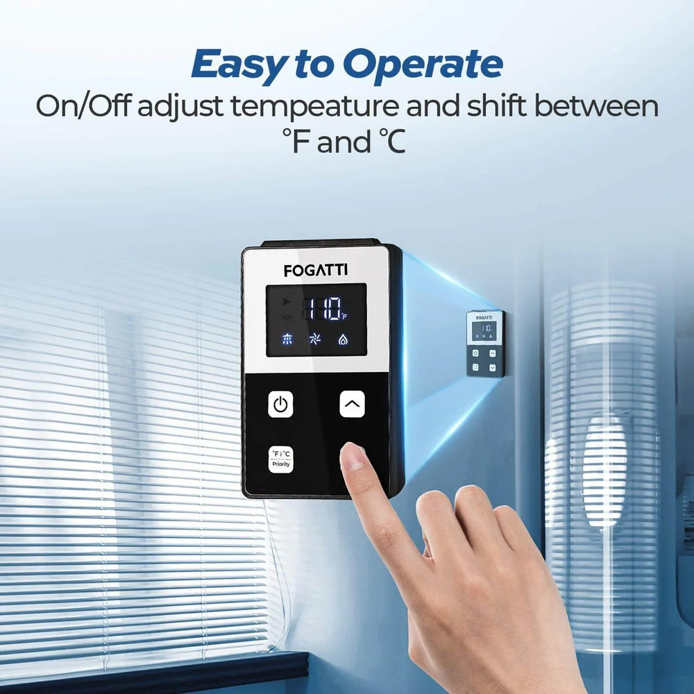 Fogatti InstaShower 8 Plus RV Tankless Water Heater - 55,000 BTU 2.9 GPM with Door - On-Demand Hot Water for Camping, Boating & Off-Grid Living