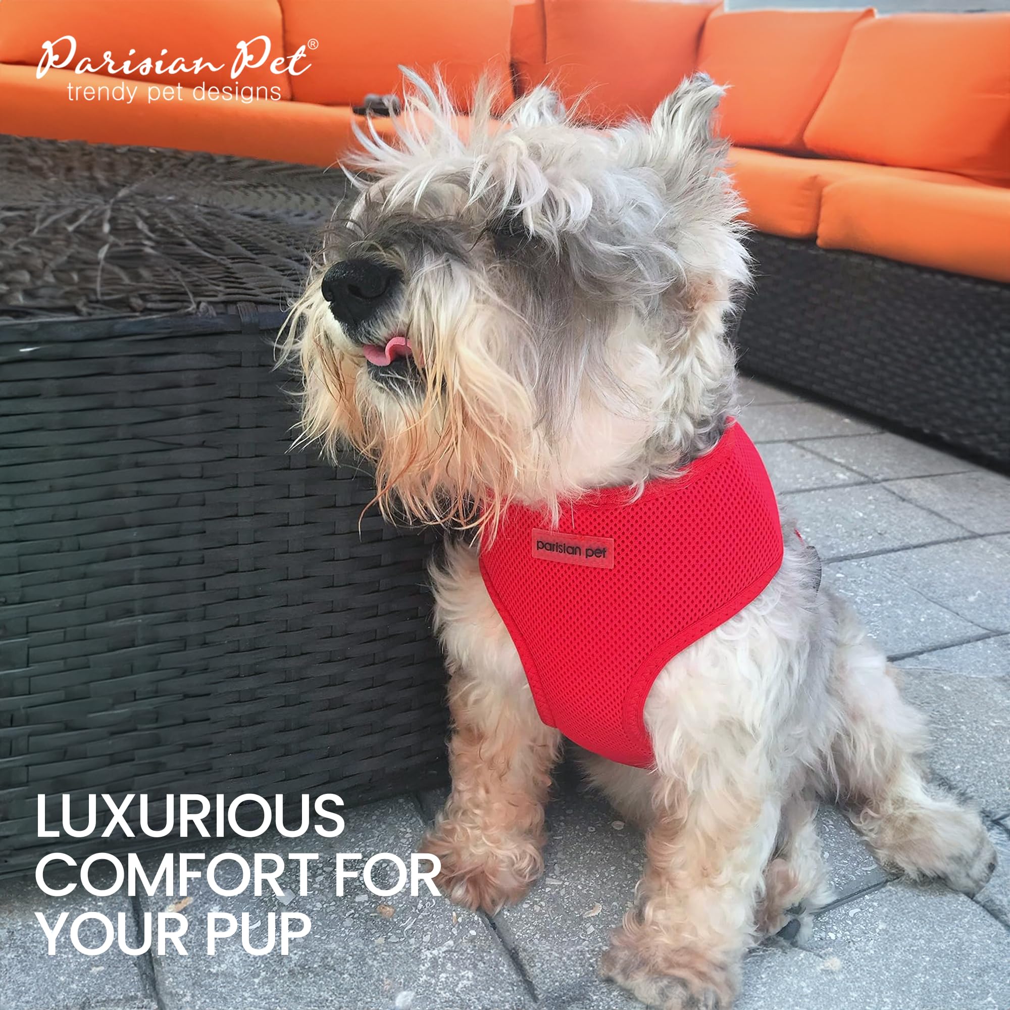 Parisian Pet Dog Harness - Adjustable Red Mesh No-Pull Vest for Small Dogs - Breathable Cooling Harness for Walking, Running & Hiking - Puppy Harness Size S - Perfect for Outdoor Adventures & Daily Walks
