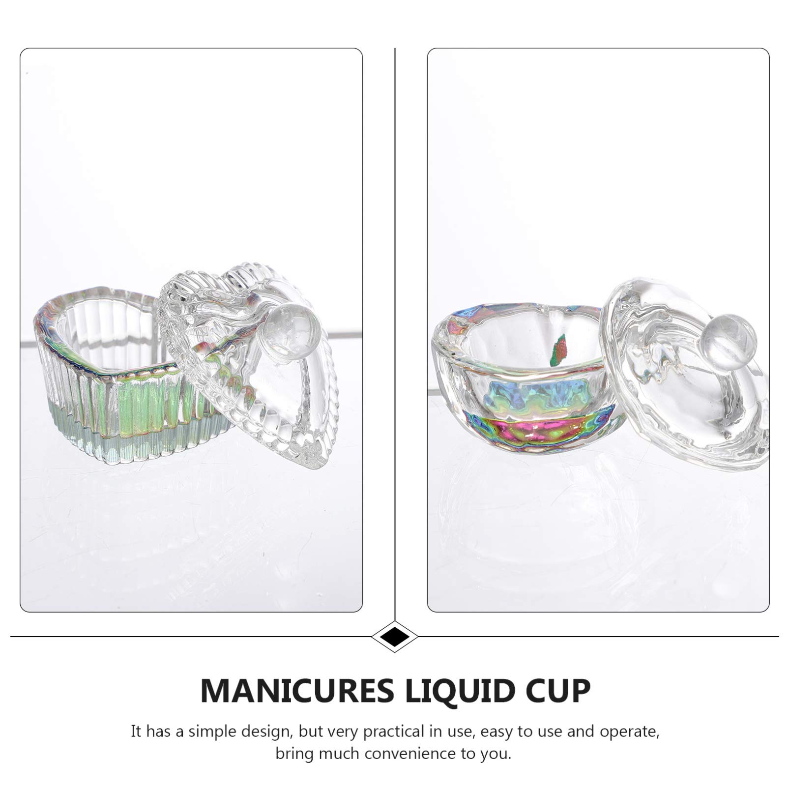 Minkissy 2pcs Clear Acrylic Nail Art Liquid Dappen Dish with Lid - Heart Shaped Glass Crystal Cup for Manicure, Nail Extensions & Acrylic Powder Mixing | Perfect for Professional Salons & Home Nail Care
