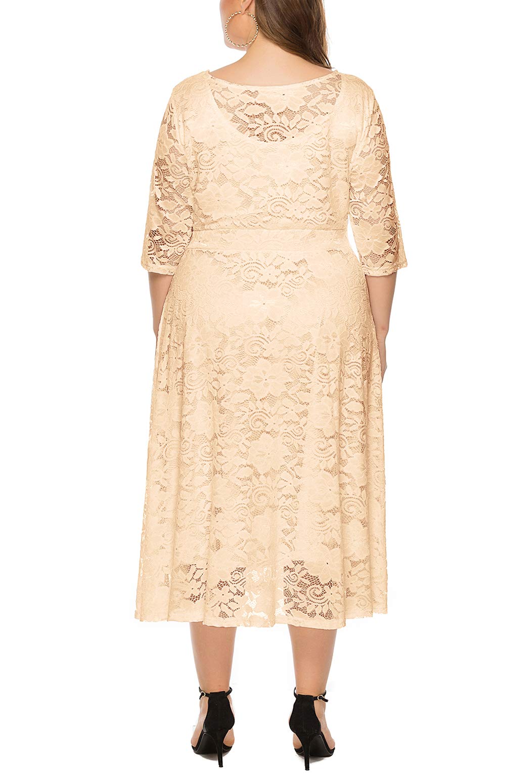 Eternatastic Women's Floral Lace Plus Size Midi Dress - Scoop Neck Cocktail Party Dress for Women, Elegant Wedding Guest Dress & Summer Garden Party Outfit