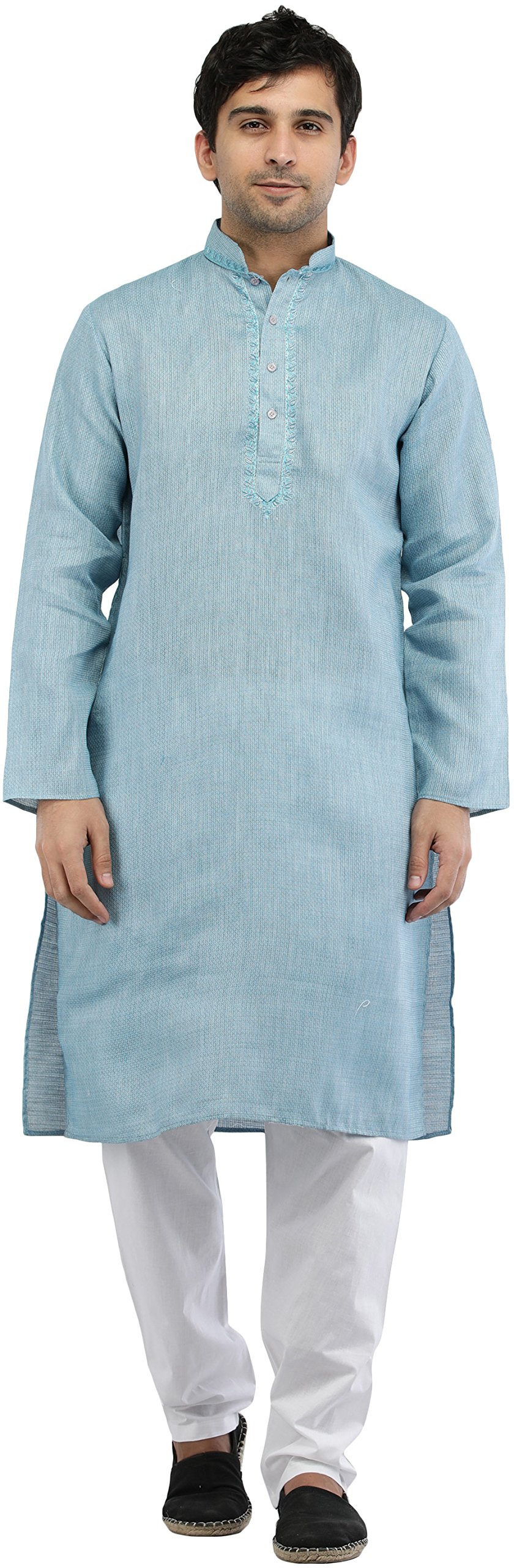 Stylish Men's Kurta Pajama Set with Elegant Neck Embroidery & Dotted Stripes - Perfect for Festivals, Weddings & Cultural Events