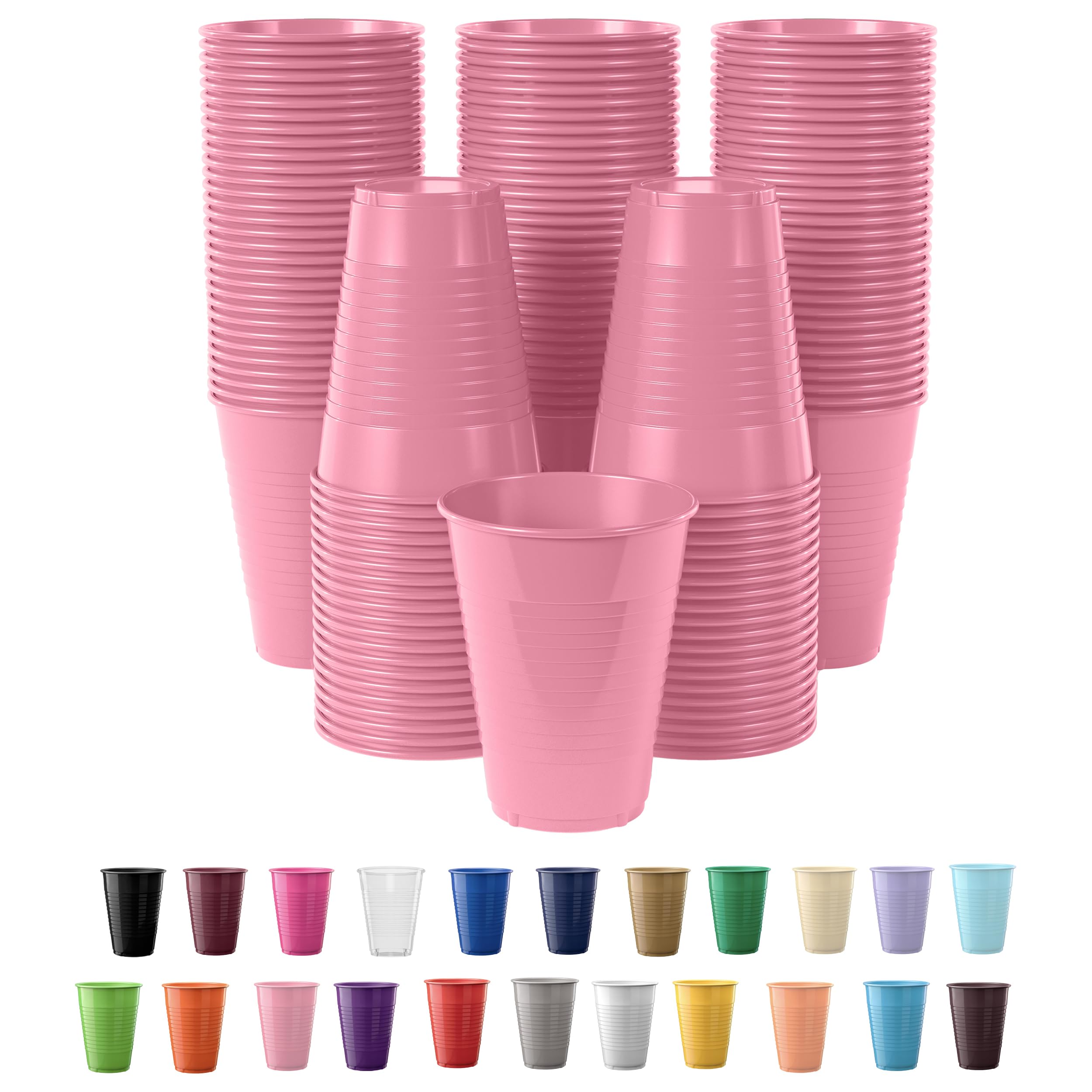 50 Pack 12 oz Elegant Pink Party Cups - Disposable Plastic Cups for Birthday, Wedding, Baby Shower & Holiday Celebrations - Perfect for Drinks, Cocktails & Beverages