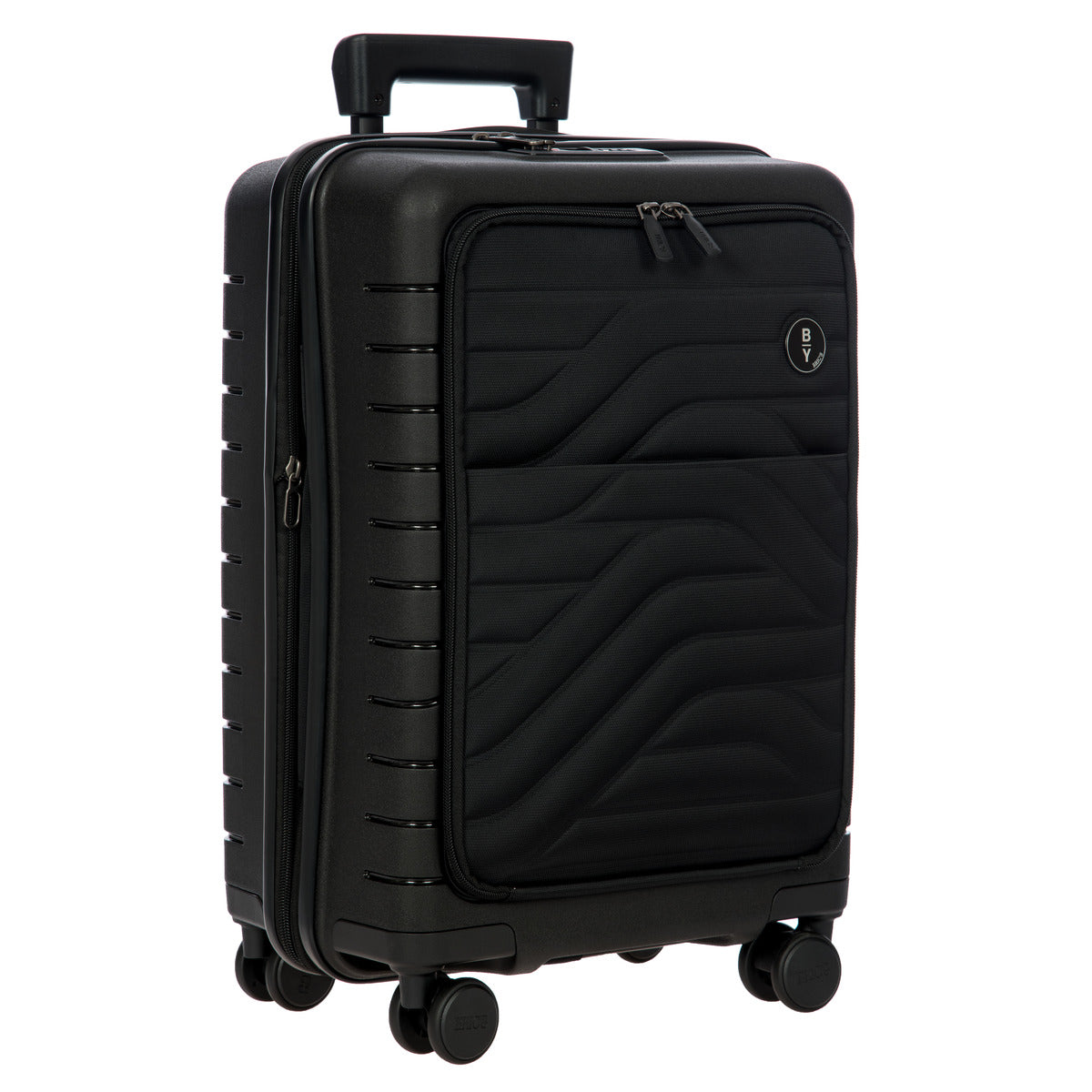 Ulisse 21 Expandable Spinner Luggage with Front Pocket - Black Carry-On Suitcase for Business Travel & Weekend Getaways