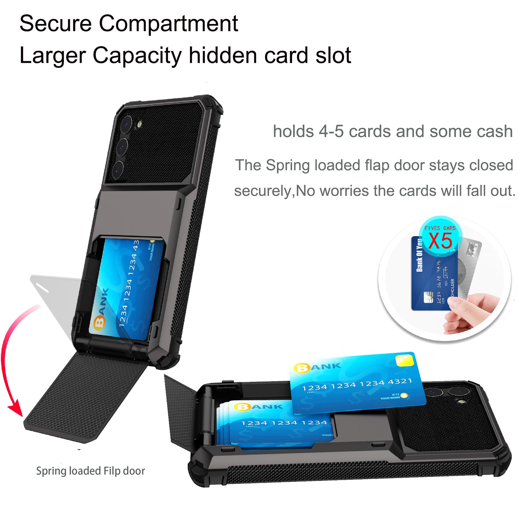 Samsung Galaxy S23 Wallet Case with Card Holder - Store 5 Cards, Hidden Card Slot, Heavy Duty Dual Layer Shockproof Protection - Perfect for Travel, Work & Everyday Use (Grey)