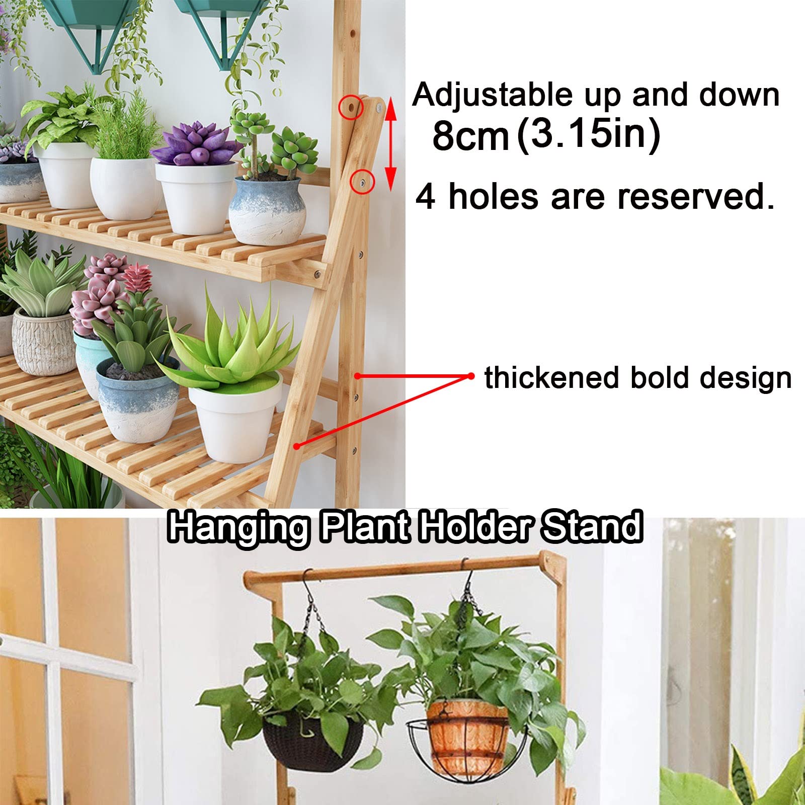 LIGUOYI 3-Tier Bamboo Plant Stand - Foldable Flower Pot Holder Shelf for Indoor & Outdoor Plants | Perfect for Garden, Balcony, Living Room & Patio Decor | Space-Saving Multi-Tier Plant Display Rack