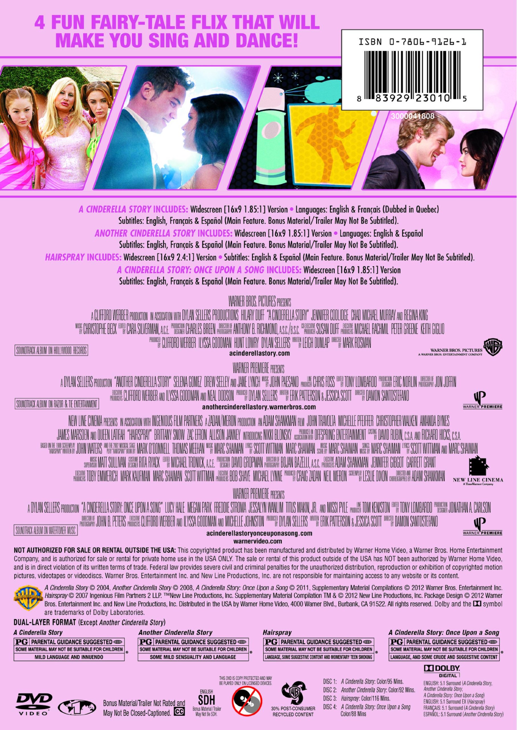 Best Teen Romance Movie Collection DVD - Hairspray & Cinderella Story Series (4 Film Set) - Perfect for Sleepovers, Birthday Parties & Family Movie Nights