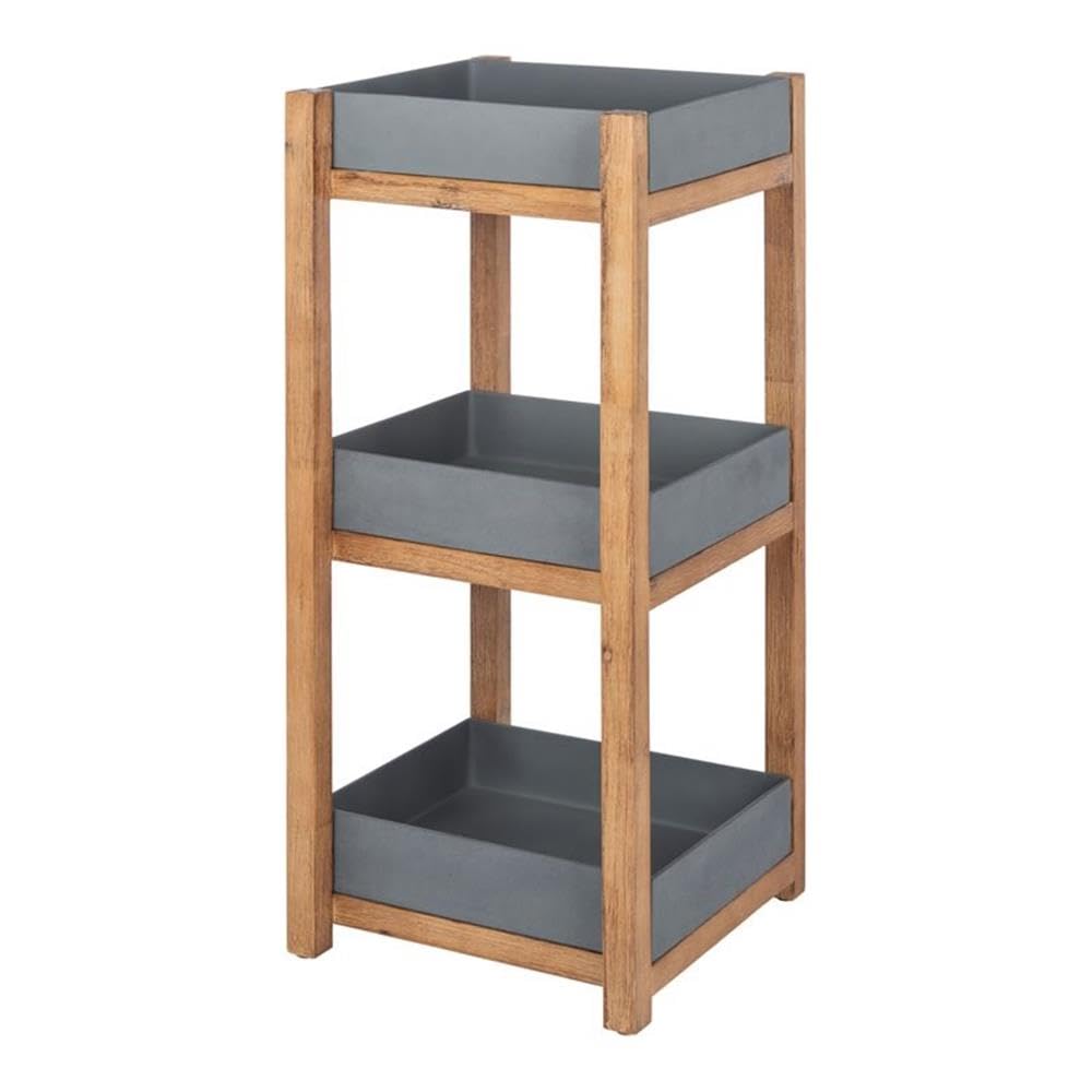 SAFAVIEH Outdoor Collection Artria 3-Tier Shelf - Natural Grey Rattan Storage Organizer for Patio, Garden & Balcony Decor