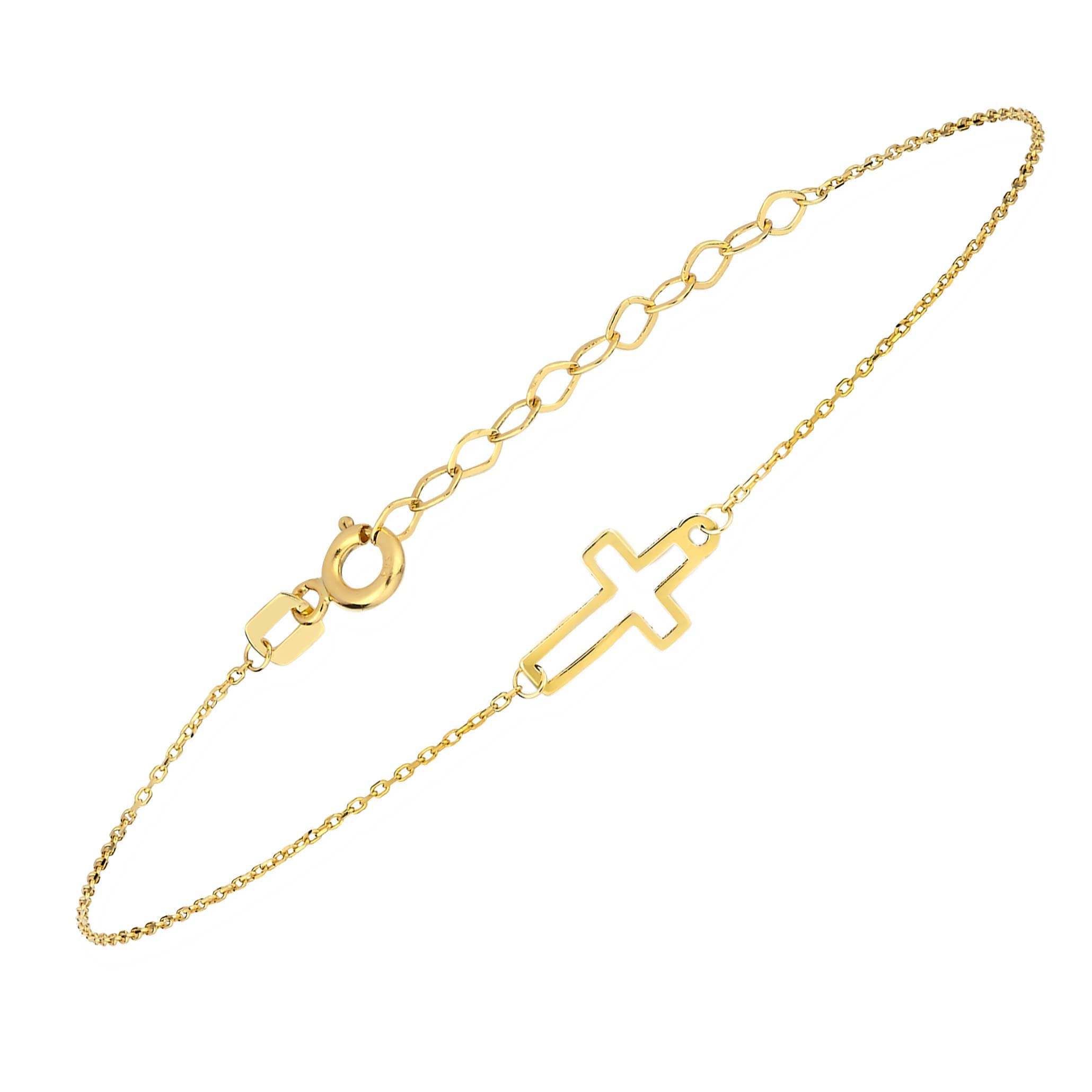 14K Solid Gold Cross Bracelet for Women, Teen Girls & Baby - Adjustable Sideways Real Gold Bracelet - Christian Baptism Gift & Everyday Jewelry - Perfect for Church, Weddings & Special Occasions