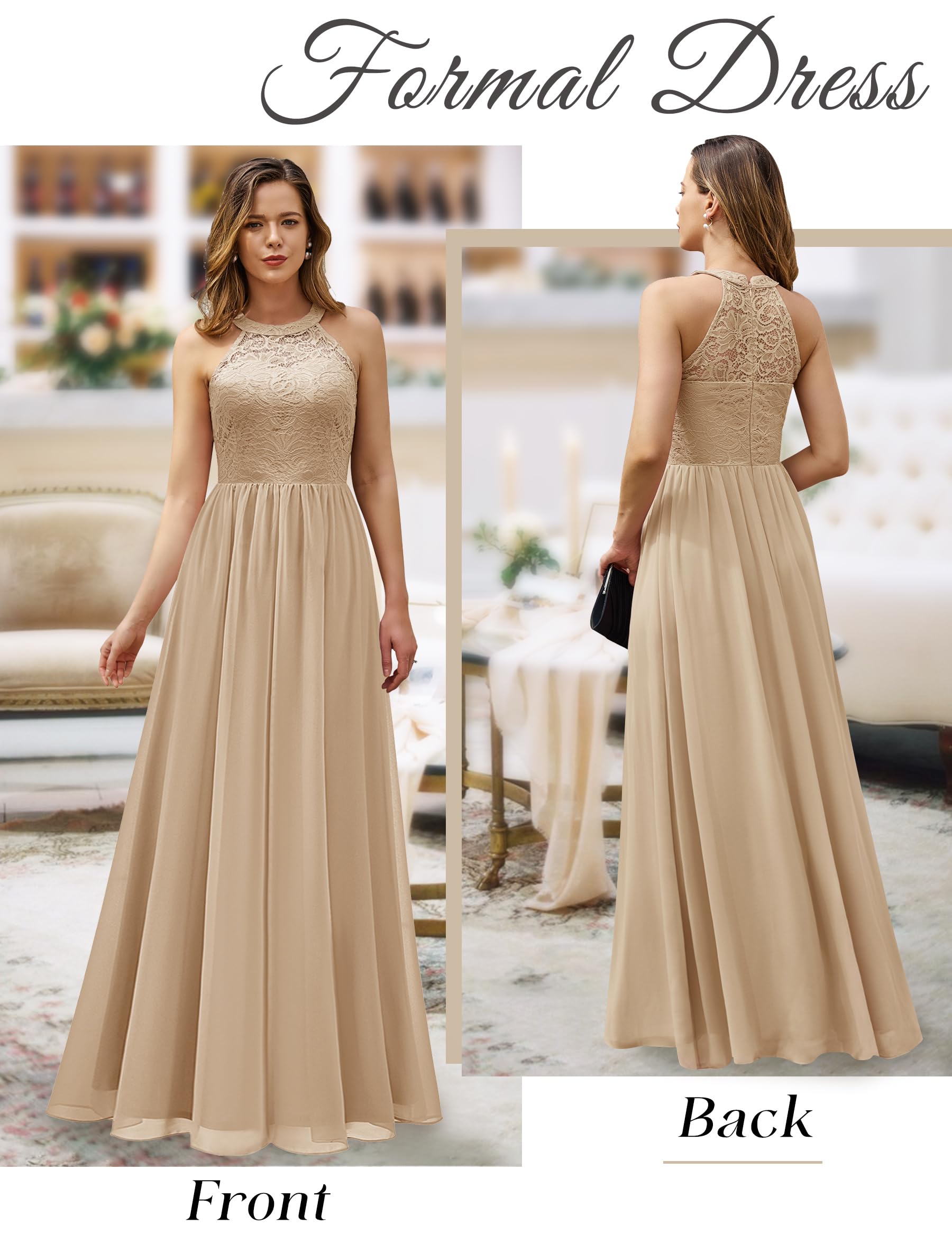 Wedtrend Women's Formal Prom Dress - Elegant Halter Neck Long Gown with Floral Lace for Bridesmaids, Evening Parties & Special Occasions