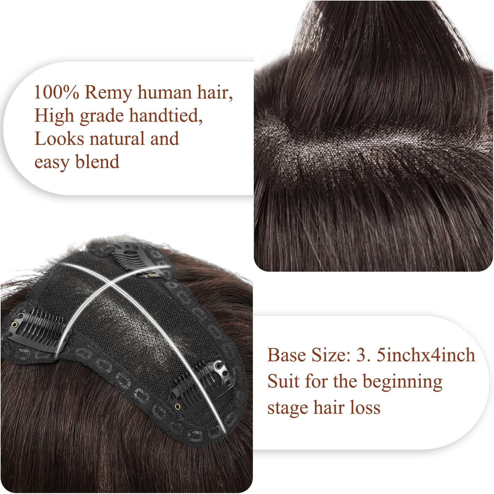 Human Hair Toppers for Women with Thinning Hair - Clip-In Hair Extensions with Bangs (Color #2) | Natural Real Hair Topper for Volume & Coverage | Perfect for Daily Wear, Special Occasions & Hair Loss Solutions