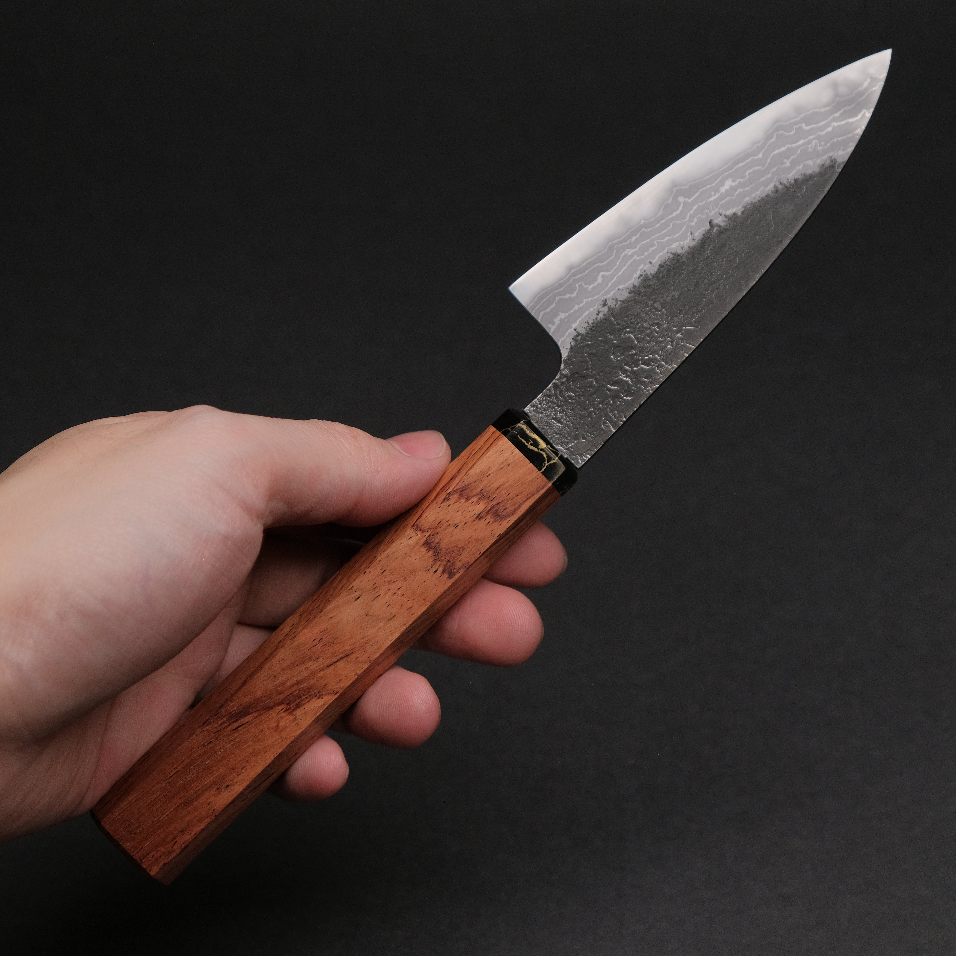 Premium Ajikataya White #2 Nashiji Damascus Petty Knife 85mm - Rosewood Handle with TQP Finish (#66) - Perfect for Slicing Fruits, Vegetables & Precision Kitchen Tasks