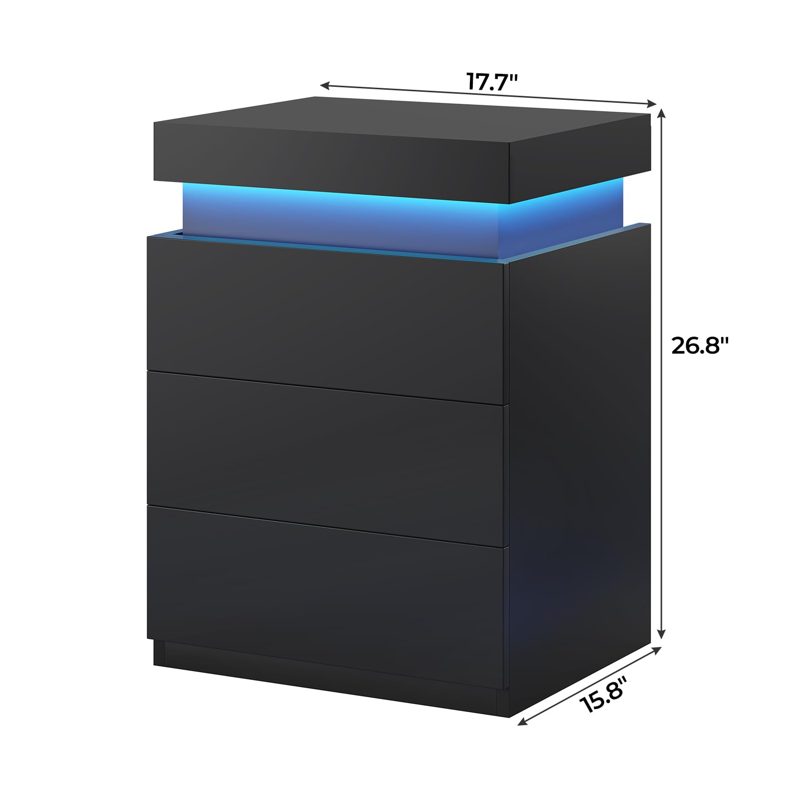 2-Pack LED Nightstands with Charging Station & Power Outlets - Modern Bedside Tables with Sliding Top & Drawers for Bedroom - Black End Side Tables (Perfect for Small Spaces & Apartment Living)