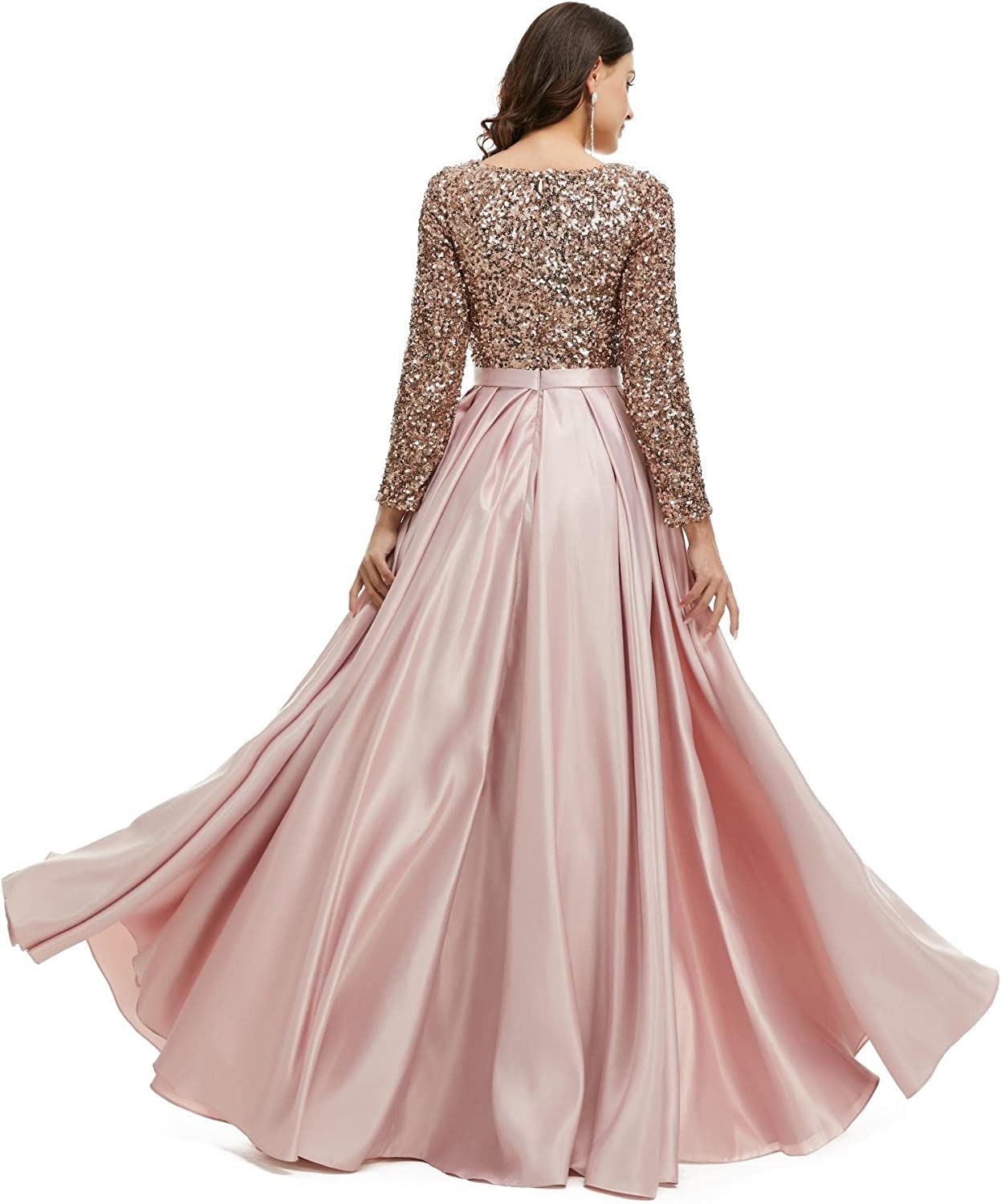 Elegant Women's V-Neck Sequin Long Sleeve Prom Dress with High Slit - Mermaid Party Cocktail Gown for Wedding, Evening & Special Occasions | Perfect for Homecoming, Gala & Formal Events