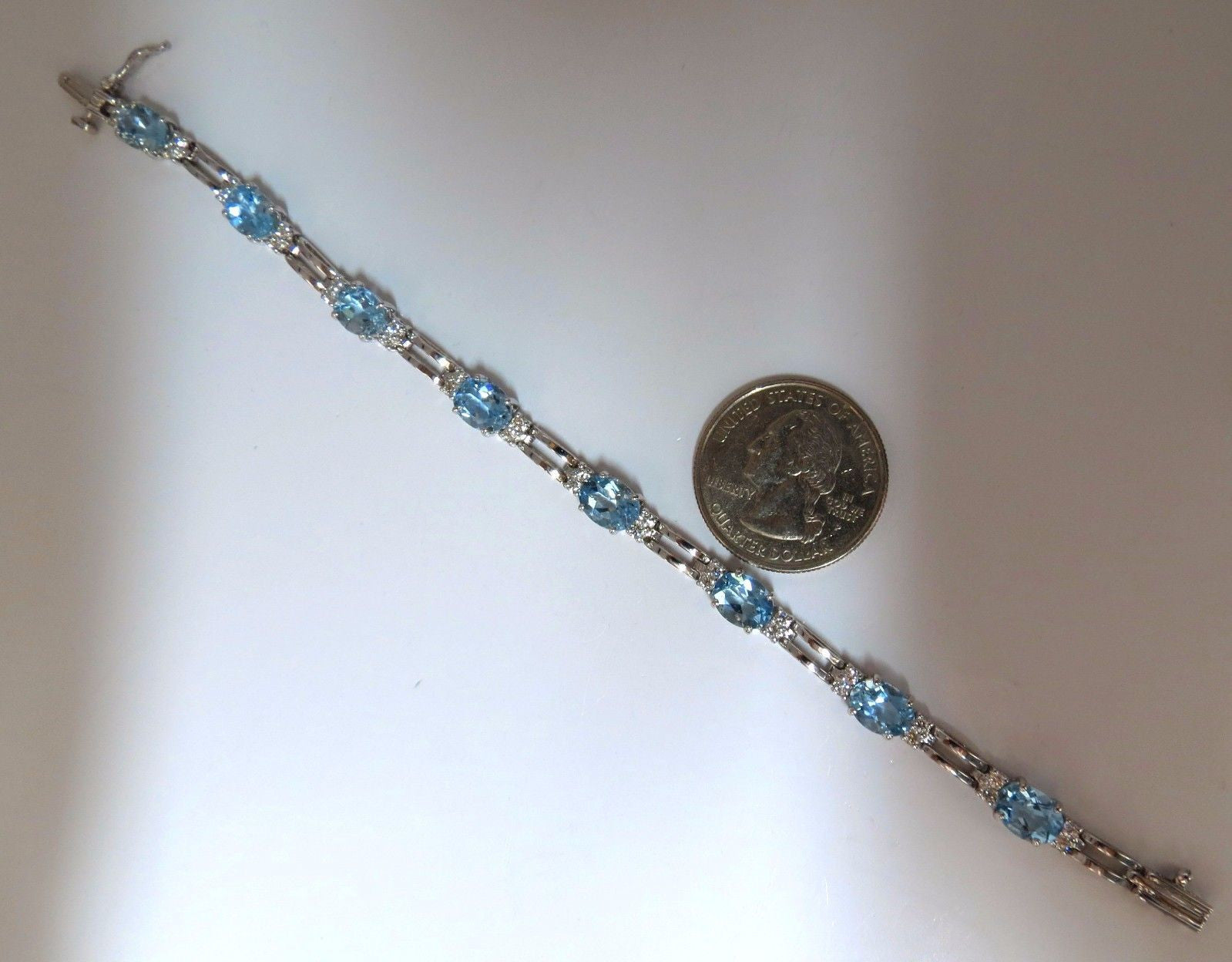 9.84ct Natural Aquamarine Diamond Tennis Bracelet in 14K Gold - Vivid Prime Aqua Blue Gemstone Jewelry for Women, Perfect for Weddings, Parties & Special Occasions