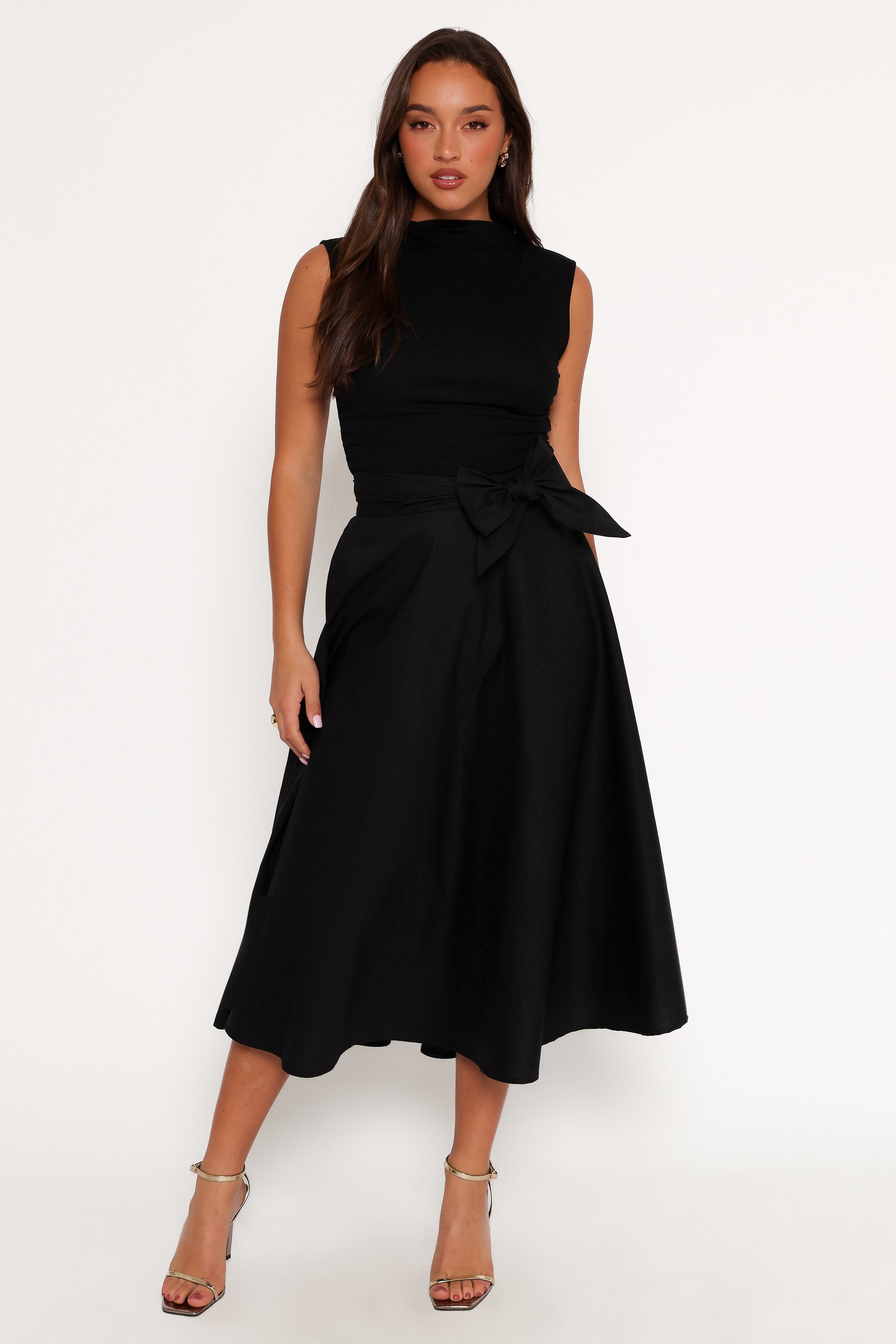 Alessandra Black Midi Skirt for Women - Elegant High Waist Flowy Skirt for Office, Party & Casual Wear