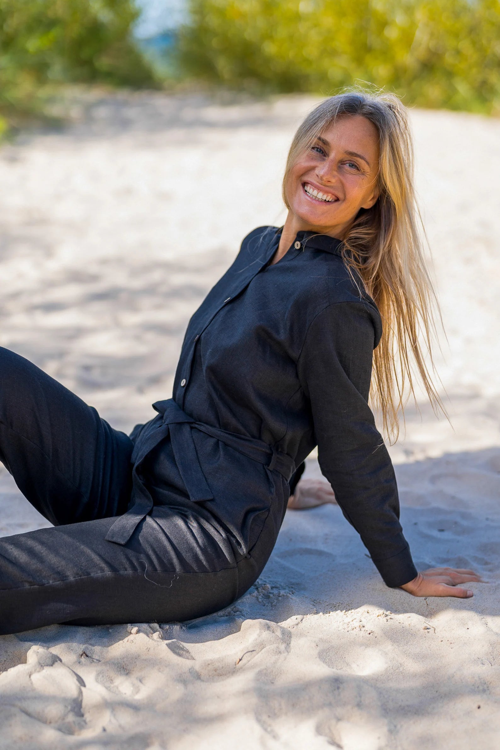 Linen Jumpsuit for Women - LUGANO Black Romper with Pockets | Casual Summer Outfit, Beach Cover-Up, and Travel Essential