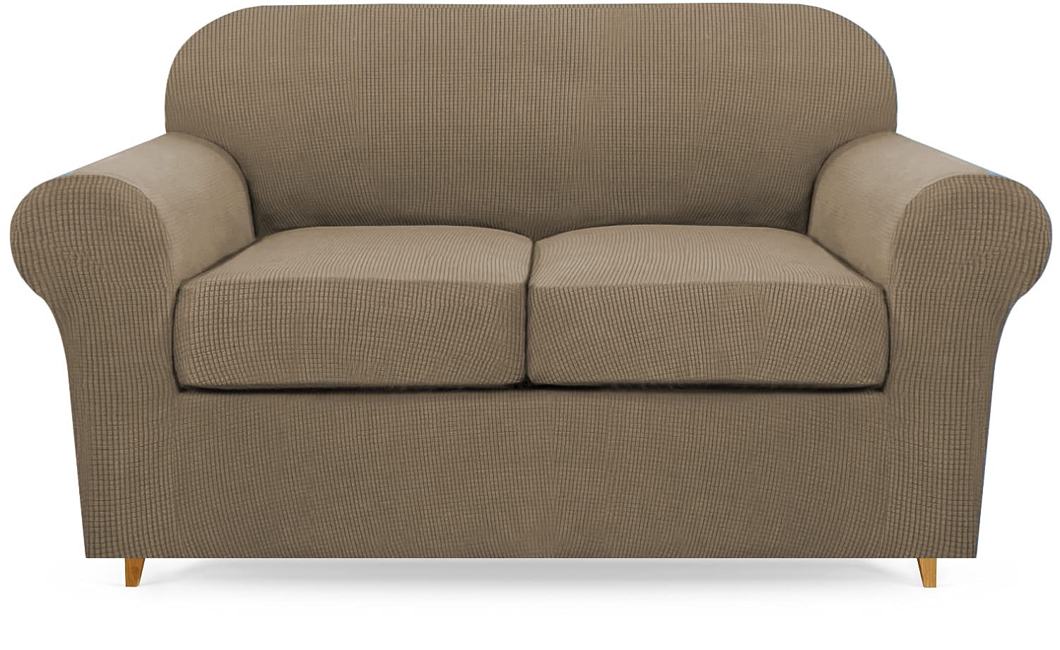 Lamberia Stretch Sofa Cover 3-Piece Set for 2-Cushion Couch & Loveseat - Thick Washable Plush Jacquard Slipcover - Furniture Protector for Pets, Kids & Everyday Use - Perfect for Living Room, Family Room & Home Decor