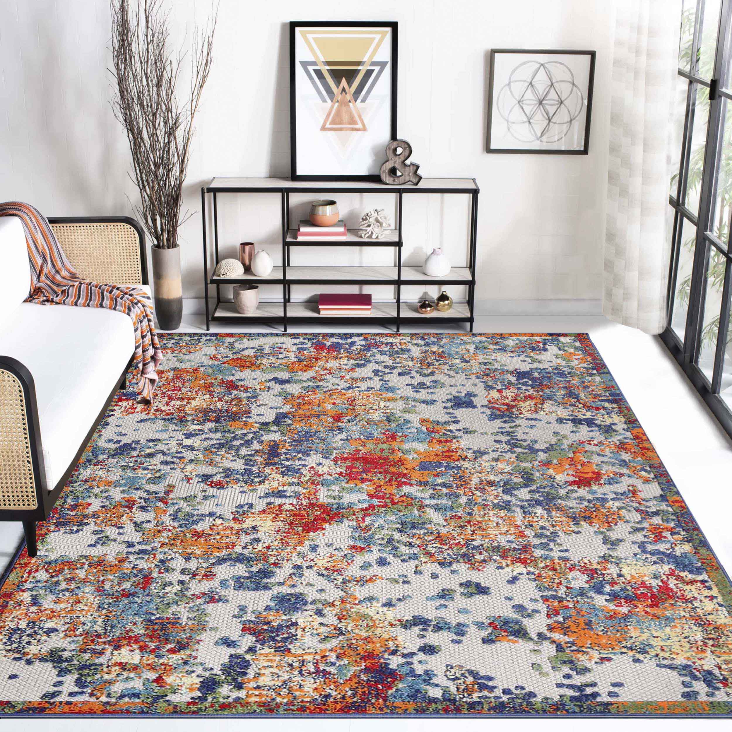 Kalina Modern Abstract Splatter Indoor Outdoor Area Rug Runner - Non-Slip Washable Floor Mat for Living Room Bedroom Patio Decor