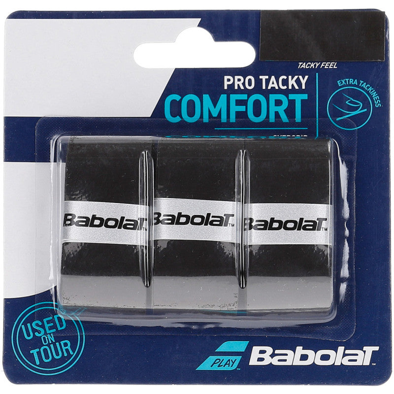 Babolat Pro Tacky Overgrip 3 Pack (Black) - Premium Tennis Racket Grip for Enhanced Control & Sweat Absorption | Perfect for Competitive Matches & Training Sessions