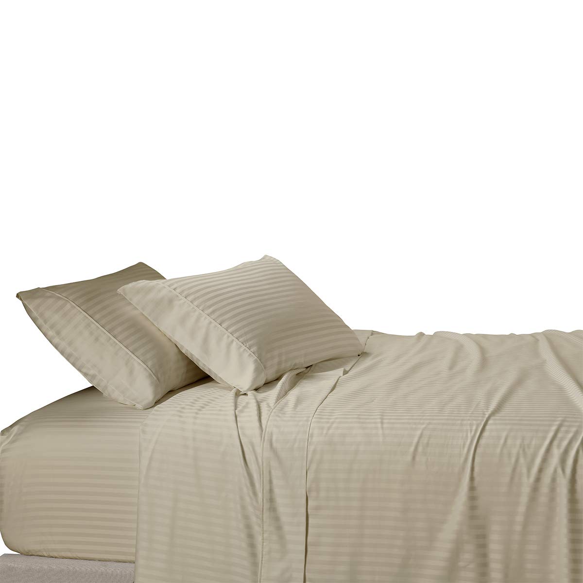 Royal Tradition Damask Striped 600-Thread-Count 100% Cotton King 4-Piece Bed Sheet Set - Beige | Luxury Soft Bedding for Master Bedroom & Guest Room