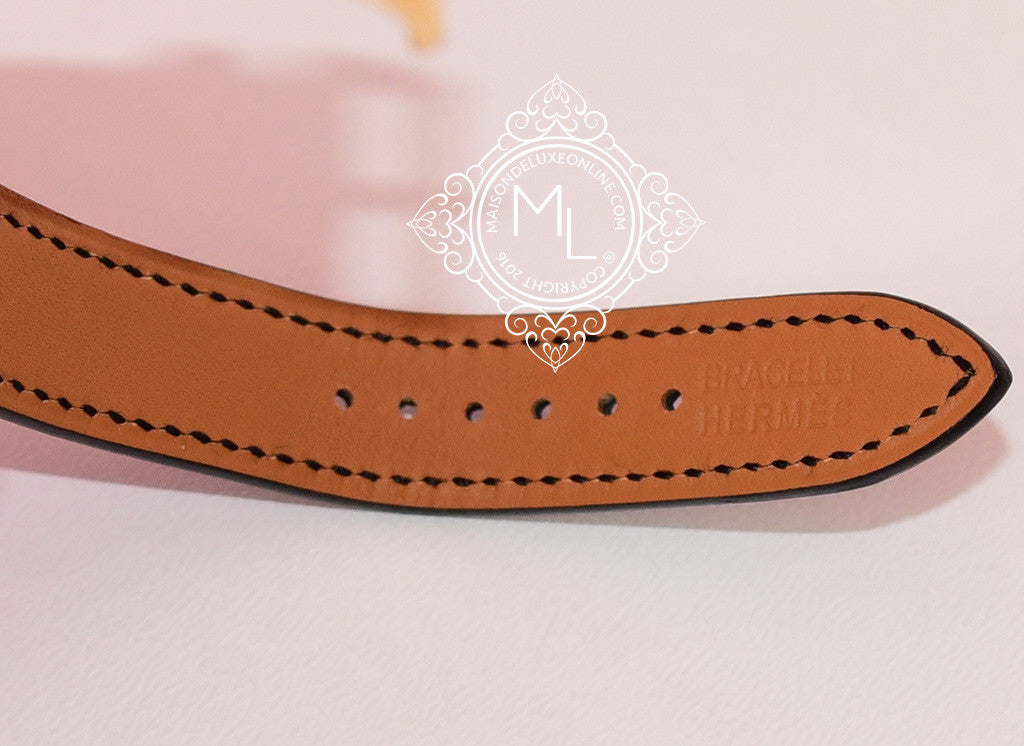 Hermes Gold H Hour Watch with Black Strap Bracelet - Luxury Women's Wristwatch for Business, Evening & Special Occasions