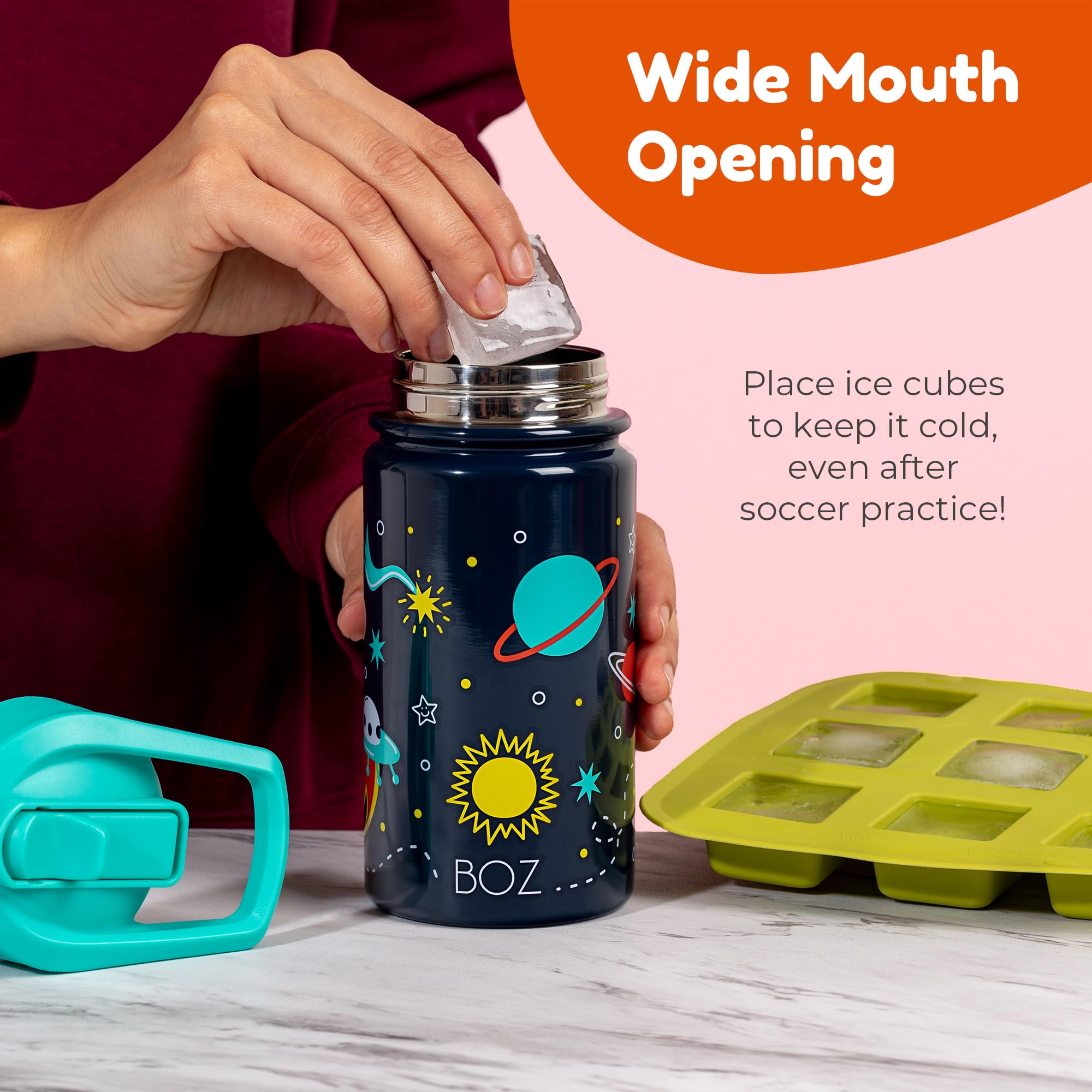 BOZ Stainless Steel Insulated Water Bottle for Kids & Toddlers - 14oz (414ml) Leak Proof with Straw Lid, Perfect for School, Travel & Outdoor Activities - Sharks Design