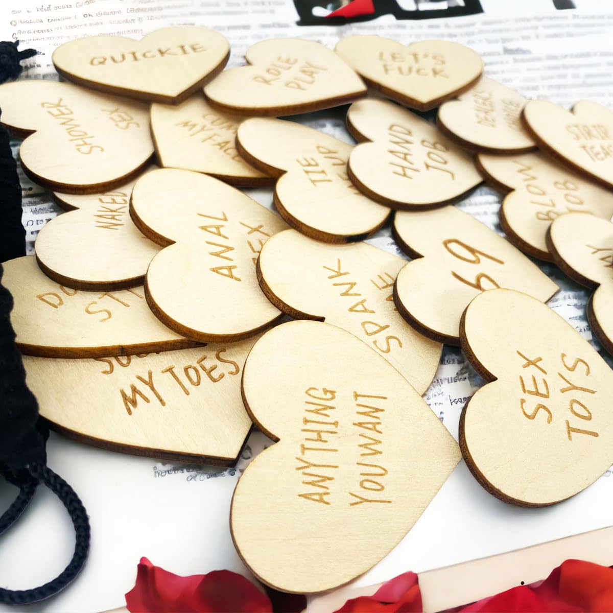 20Pcs Funny Wooden Couples Tokens - Romantic Date Night Game for Anniversaries & Valentine's Day - Heart-Shaped Sex & Relationship Activity Gift Set - Perfect for Couples Games, Wedding Gifts & Intimate Moments