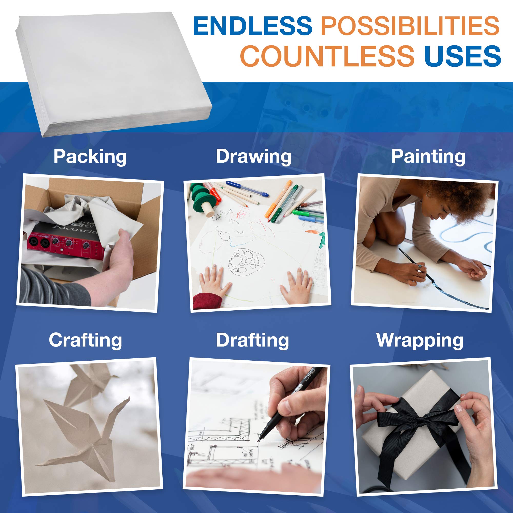Choice Shipping Supplies White Newsprint Sheets 15' x 20' - Pack of 2,400 for Eco-Friendly Packaging, Wrapping & Cushioning | Perfect for Moving, Shipping & Gift Wrapping