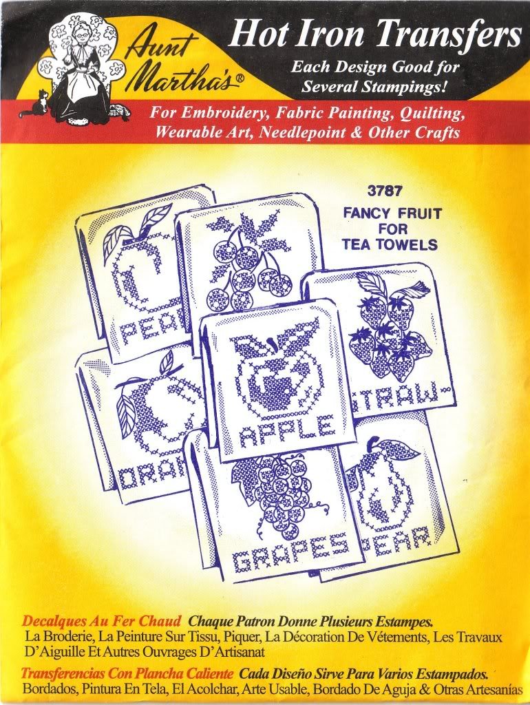 Aunt Martha's Hot Iron Embroidery Transfers - Premium Fruit Pattern Tea Towel Designs for DIY Crafting | Perfect for Kitchen Decor, Gift Making & Vintage Style Sewing Projects