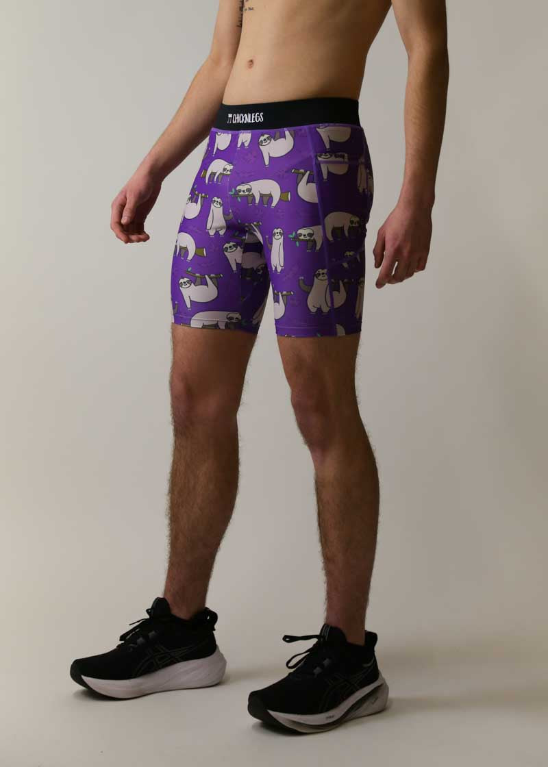 **Men's Sloth Print 8-Inch Half Tights - Running, Gym & Yoga Workout Shorts for Activewear**