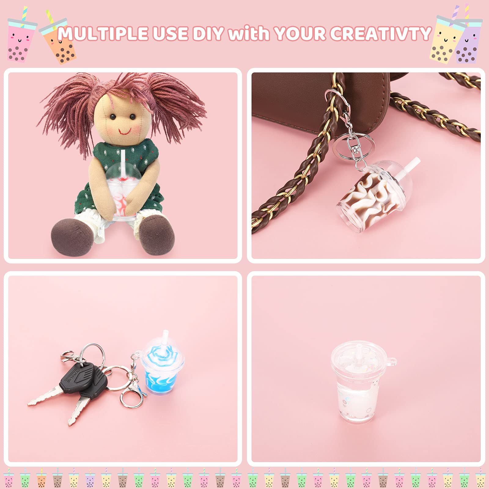 30-Piece Mini Coffee Cup Keychain Set - Transparent Dollhouse Tea Cups with Lids - Perfect for DIY Crafts, Ice Cream Shop Display & Jewelry Making - Great for Miniature Scenes, Party Favors and Gift Decorations