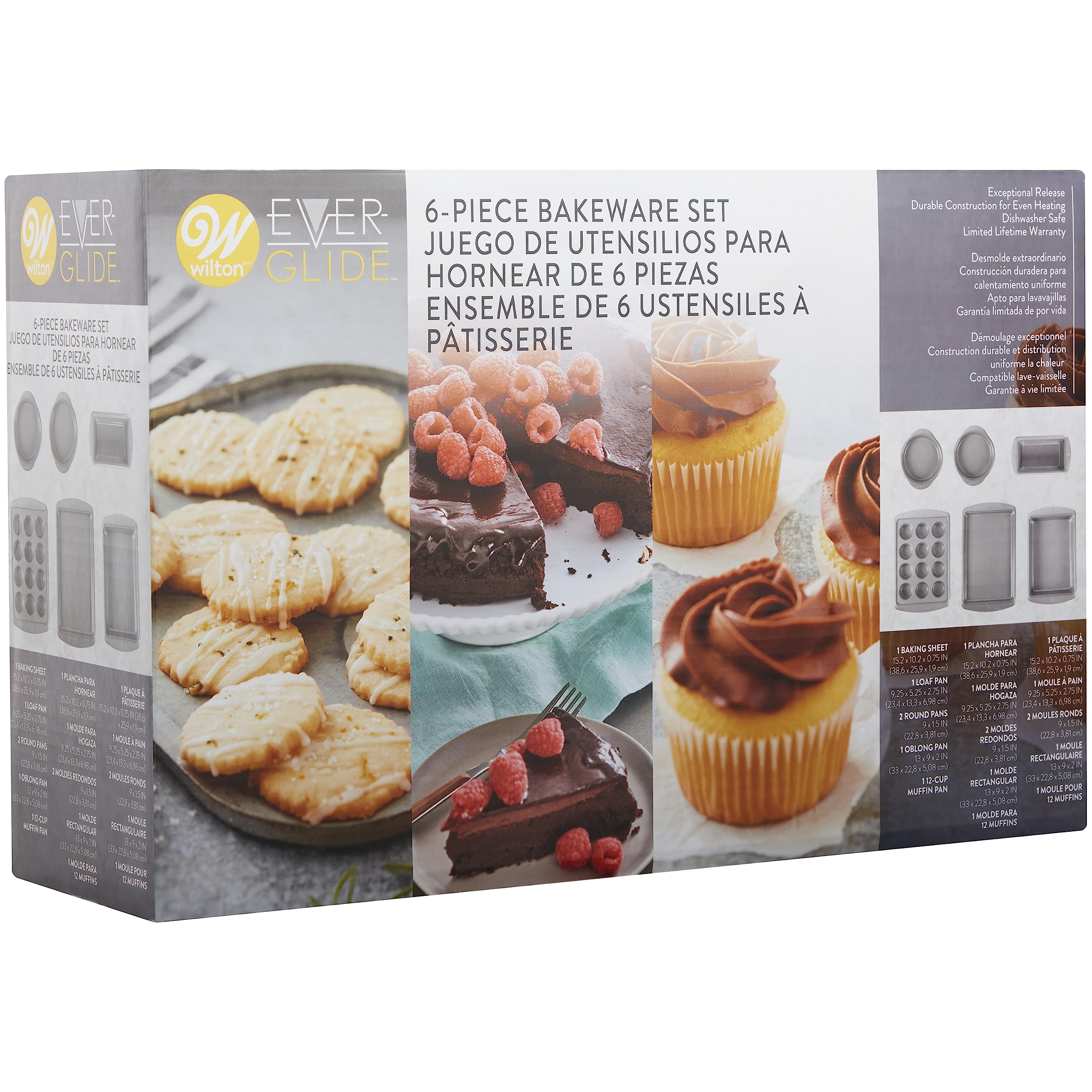Wilton Ever Glide 6-Piece Nonstick Bakeware Set - Non-Stick Cake Pans, Muffin Tins & Cookie Sheets for Even Baking | Durable, Dishwasher Safe Baking Kit for Cakes, Cookies & Pastries | Perfect for Home Bakers & Holiday Baking