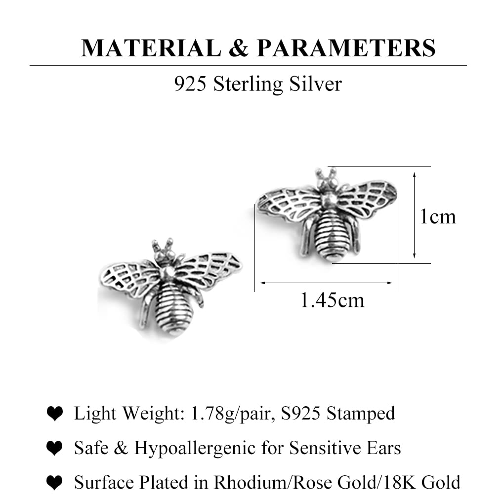 925 Sterling Silver Bee Earrings for Women - Cute Bumble Bee Stud Earrings for Teens & Girls | Perfect for Everyday Wear, Gifts & Boho Jewelry Collection